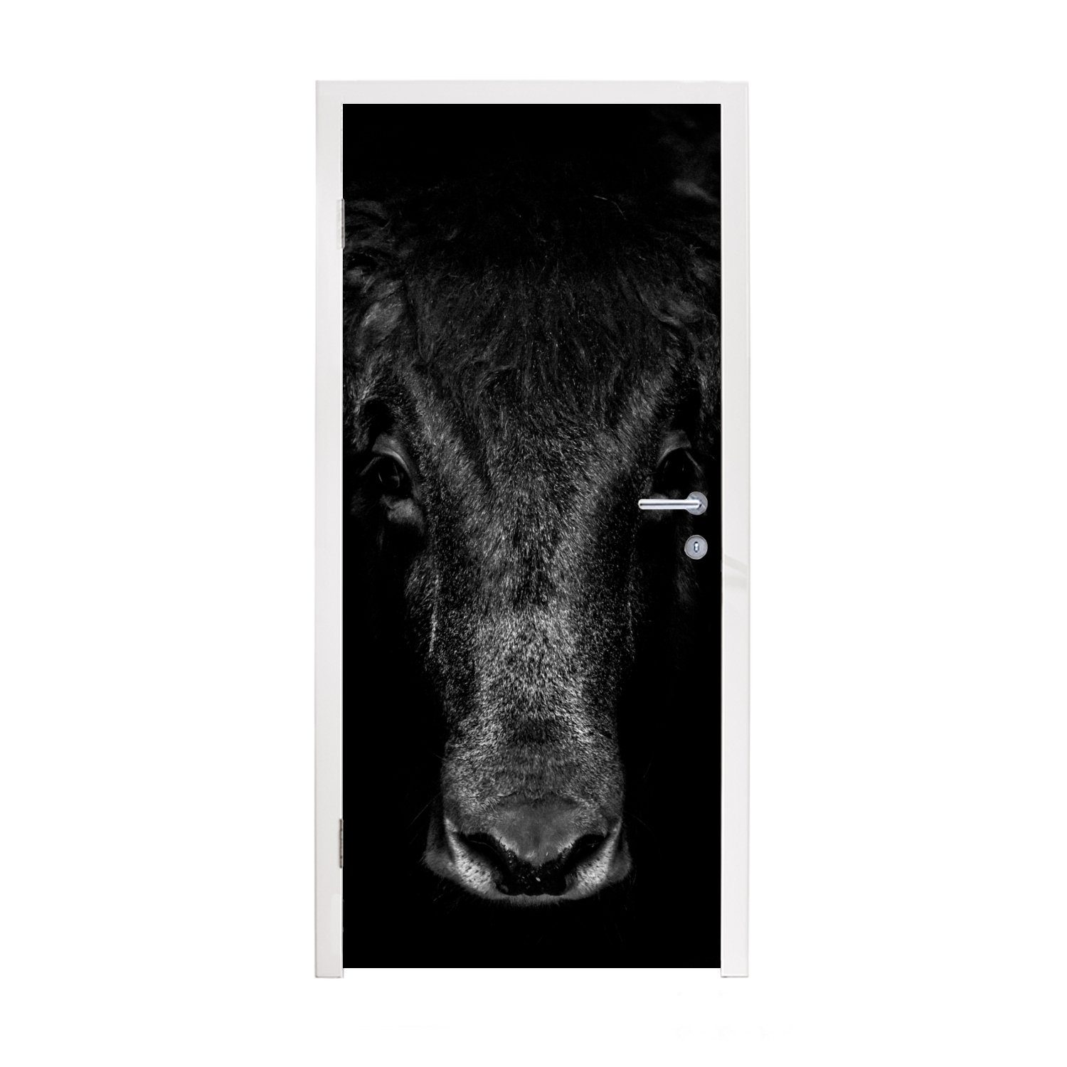 MuchoWow Türtapete Taurus - Tiere - Schwarz - Weiß, Matt, bedruckt, (1 St), Fototapete für Tür, Türaufkleber, 75x205 cm