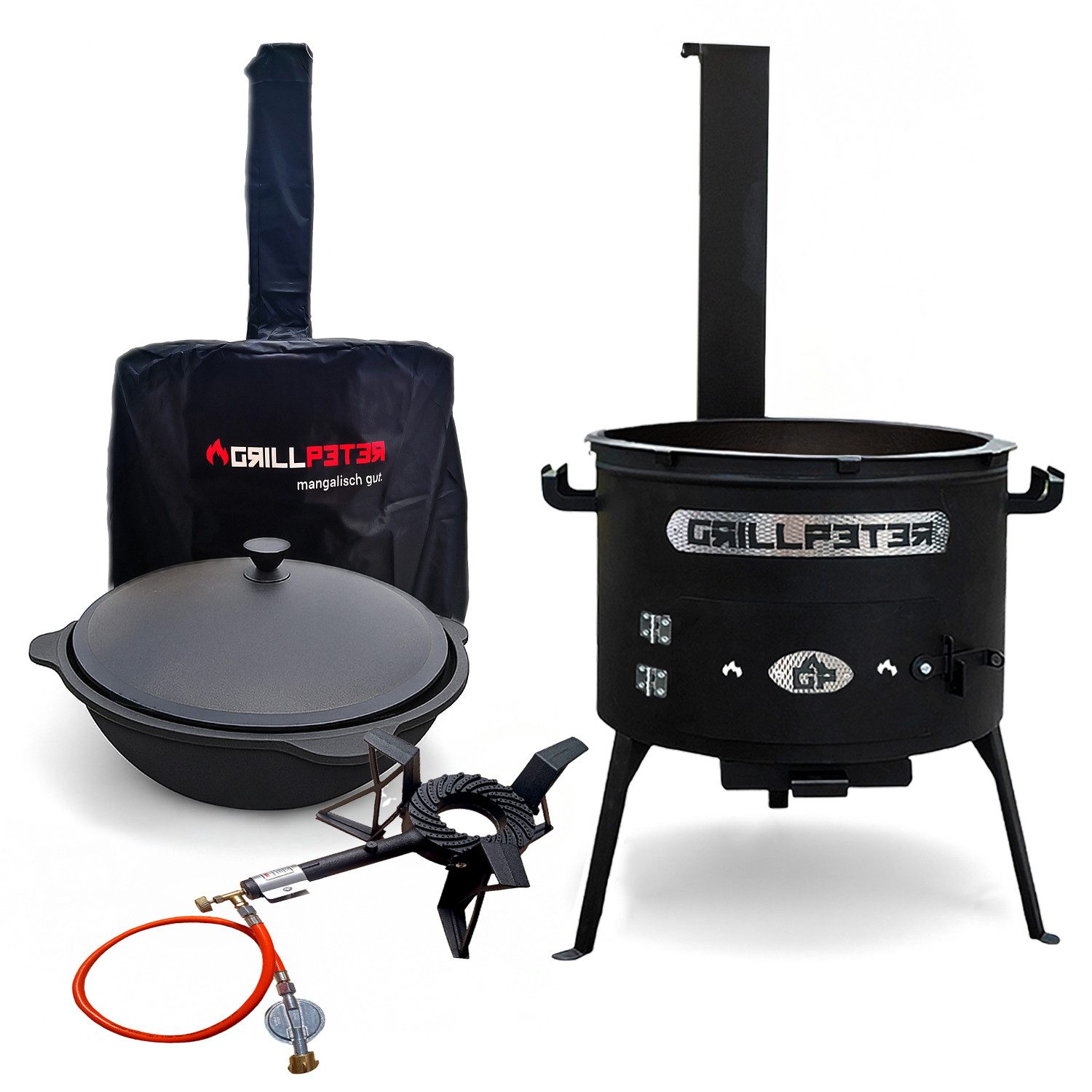 Grillpeter Holzkohlegrill Utschak Asamat Ø45 cm Kazan 16L Gaskocher und Abdeckhaube