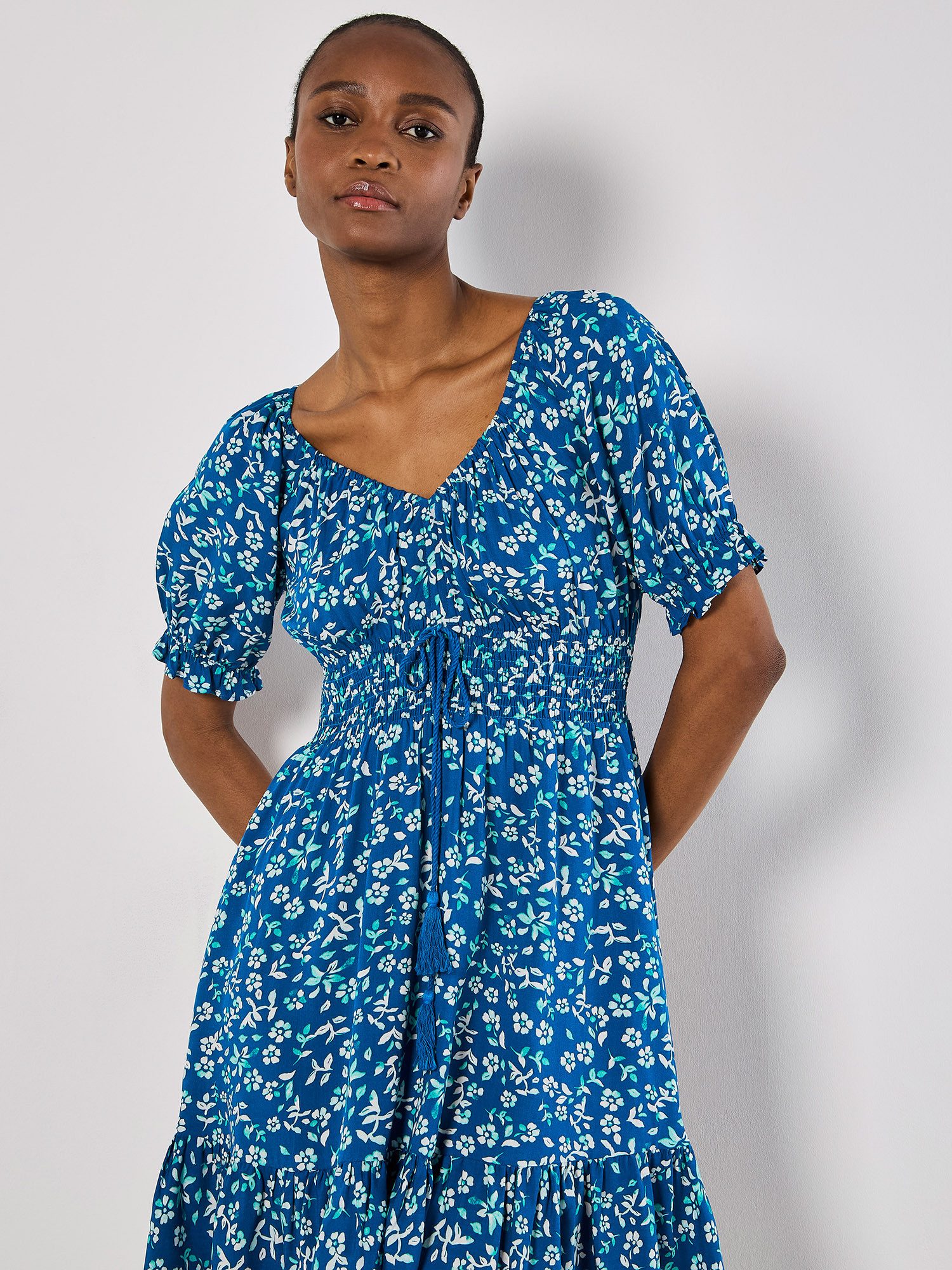 Apricot Druckkleid Sarasa Flower Dress mit Bardot-Ausschnitt günstig online kaufen