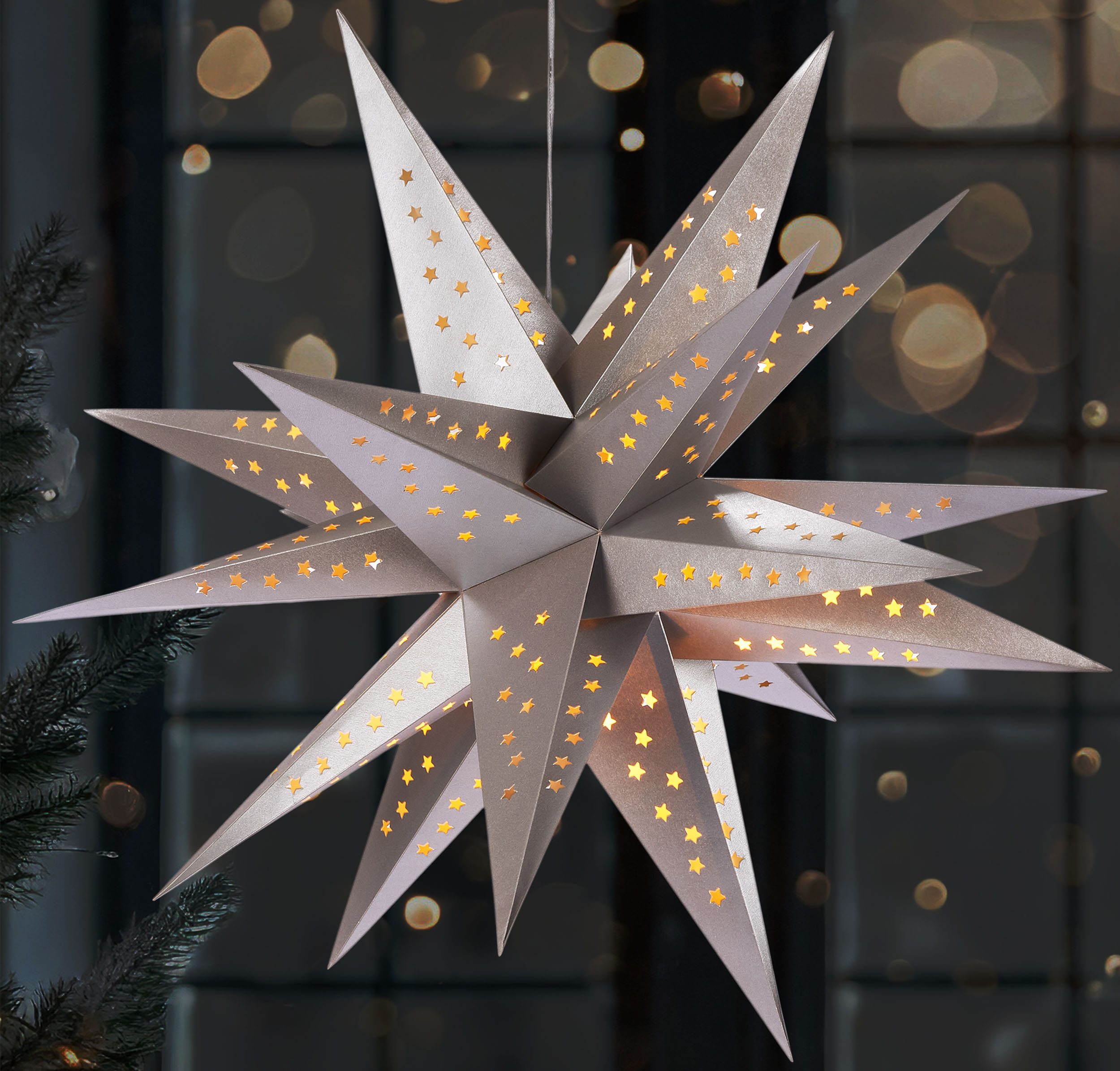 BRUBAKER LED Stern Weihnachtsstern für Innen - 60 cm XXL Leuchtstern - Hängend, Batteriebetrieben mit Timer, LED fest integriert, Warmweiß, Adventsstern für Fensterdeko Weihnachtsdeko - Papierstern Weihnachten