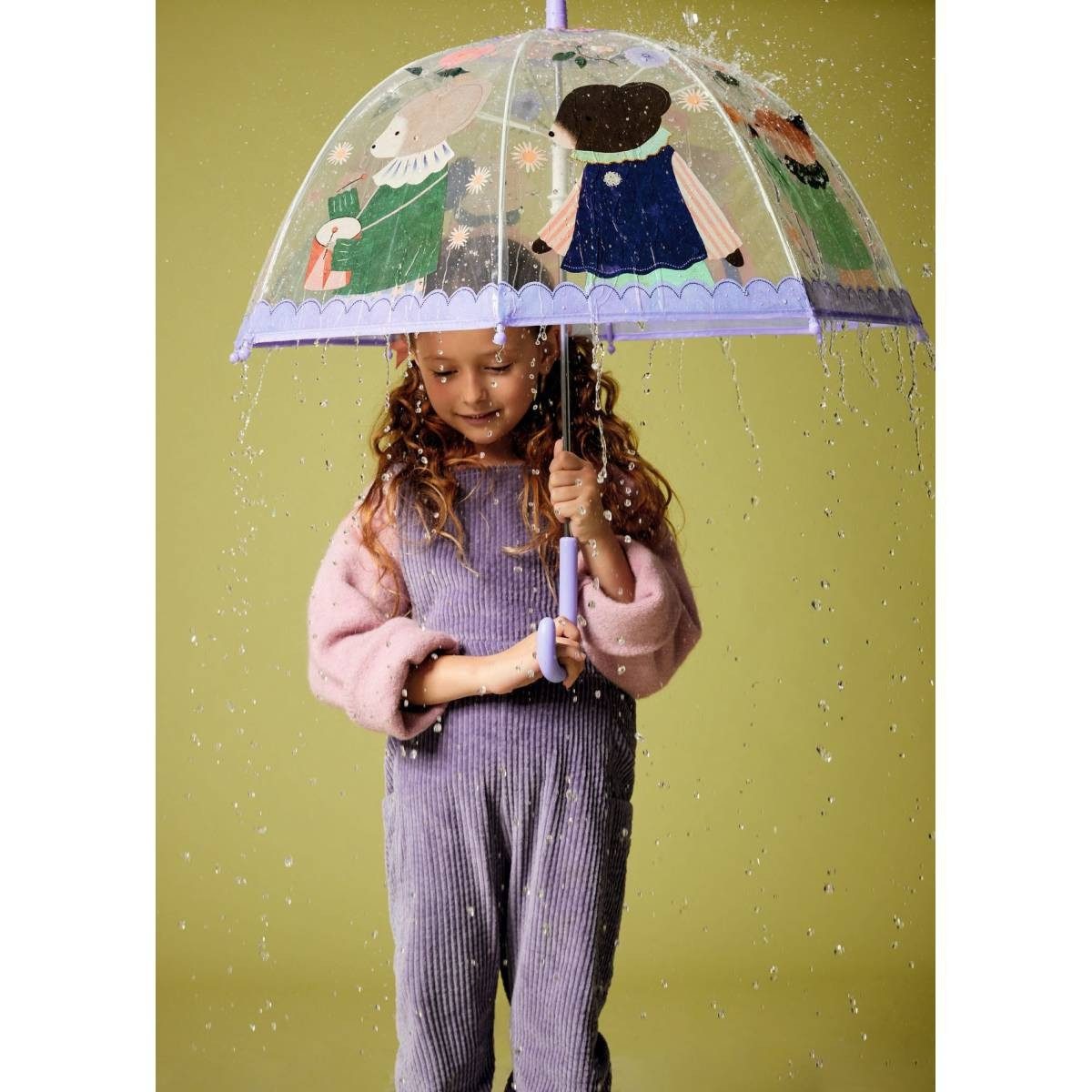 DJECO Stockregenschirm Kinder-Regenschirm Natur türkis Tiere Transparent Ø 68 x 70 cm