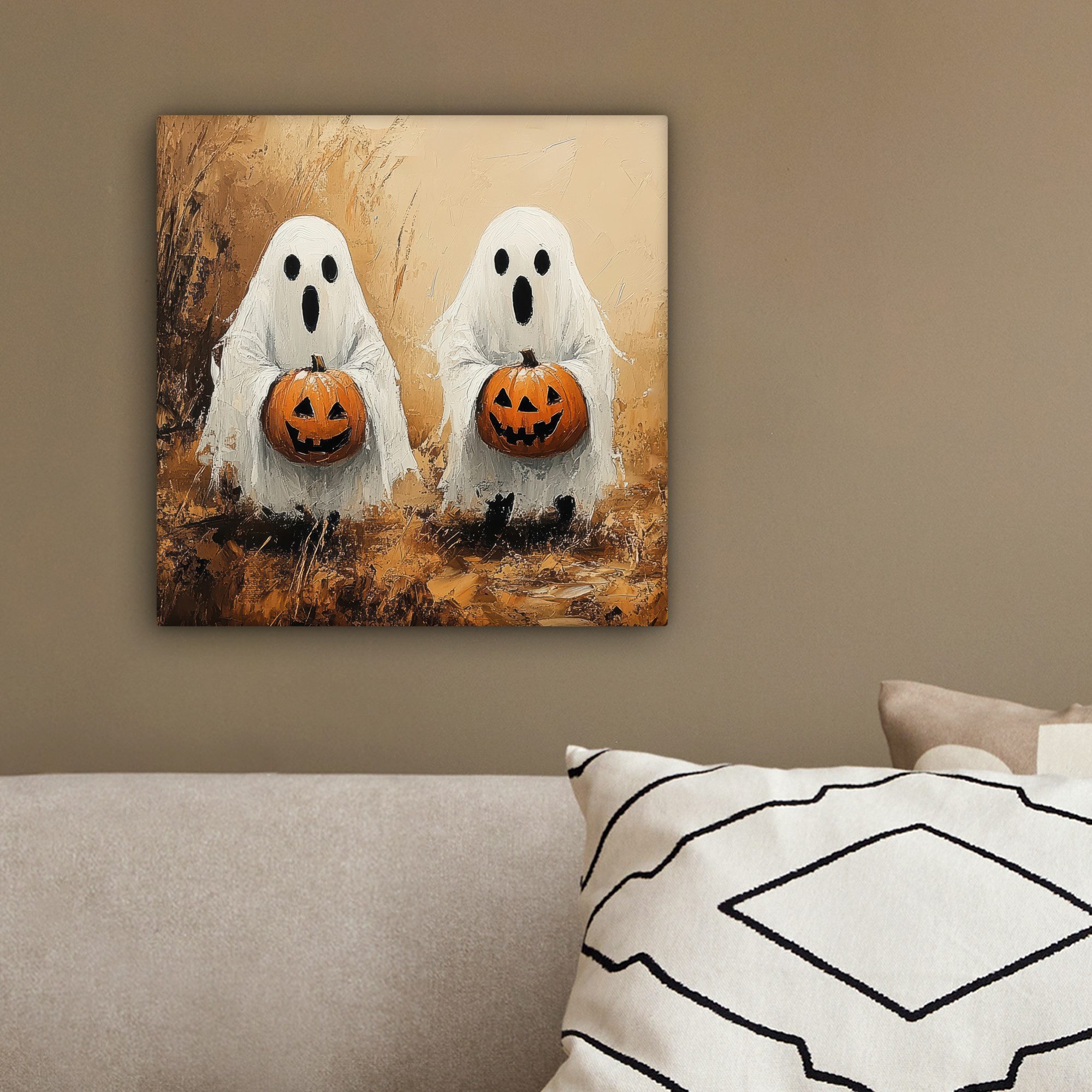 OneMillionCanvasses® Leinwandbild Halloween - Kürbis - Geist - Herbst, Fotodruck (1 St), Wandbild, Deko Schlafzimmer Wohnzimmer Flur 20x20 cm – Bild 4 von 5