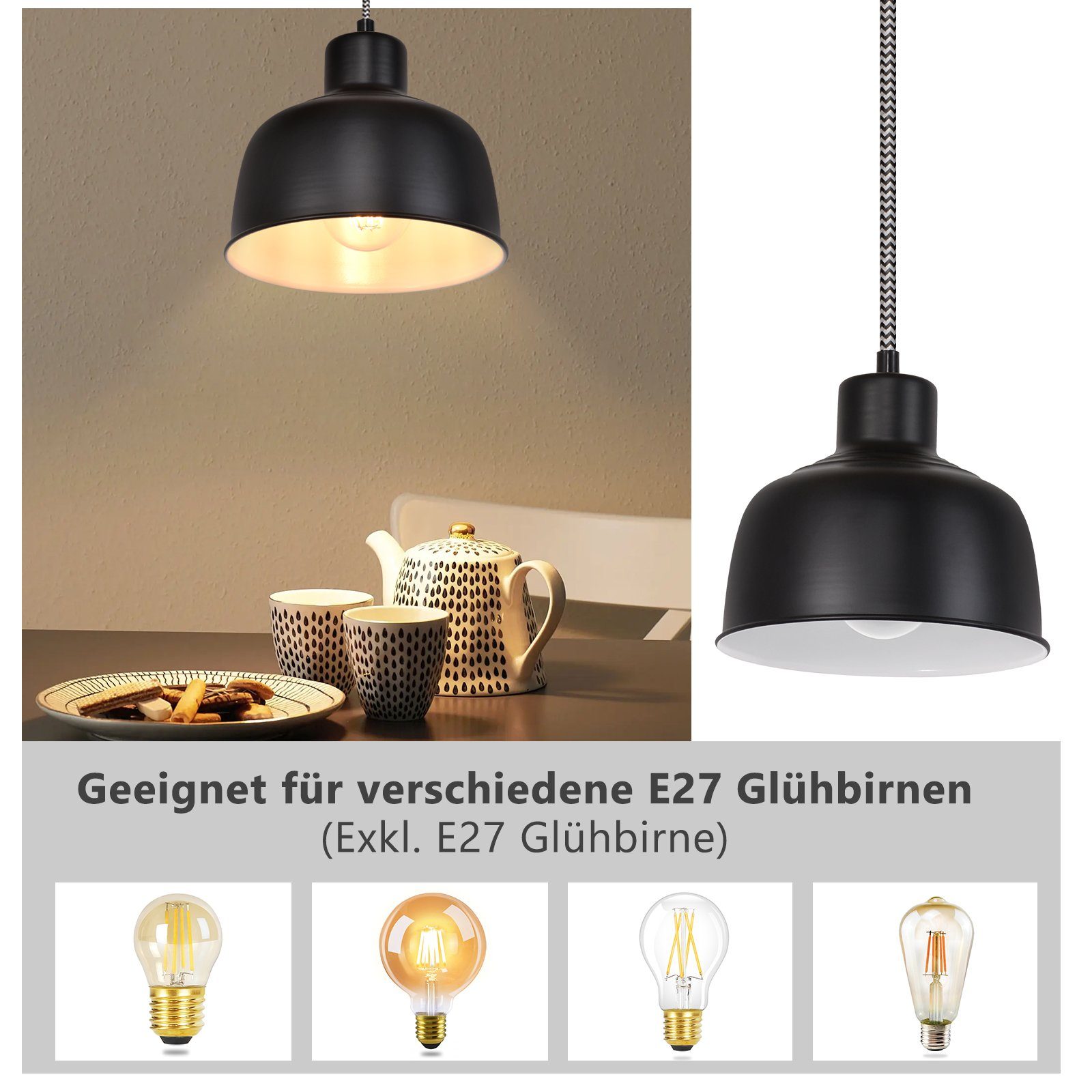 Nettlife Pendelleuchte Schwarz 1/3 Flammig Hängelampe Vintage E27 Hängeleuc günstig online kaufen