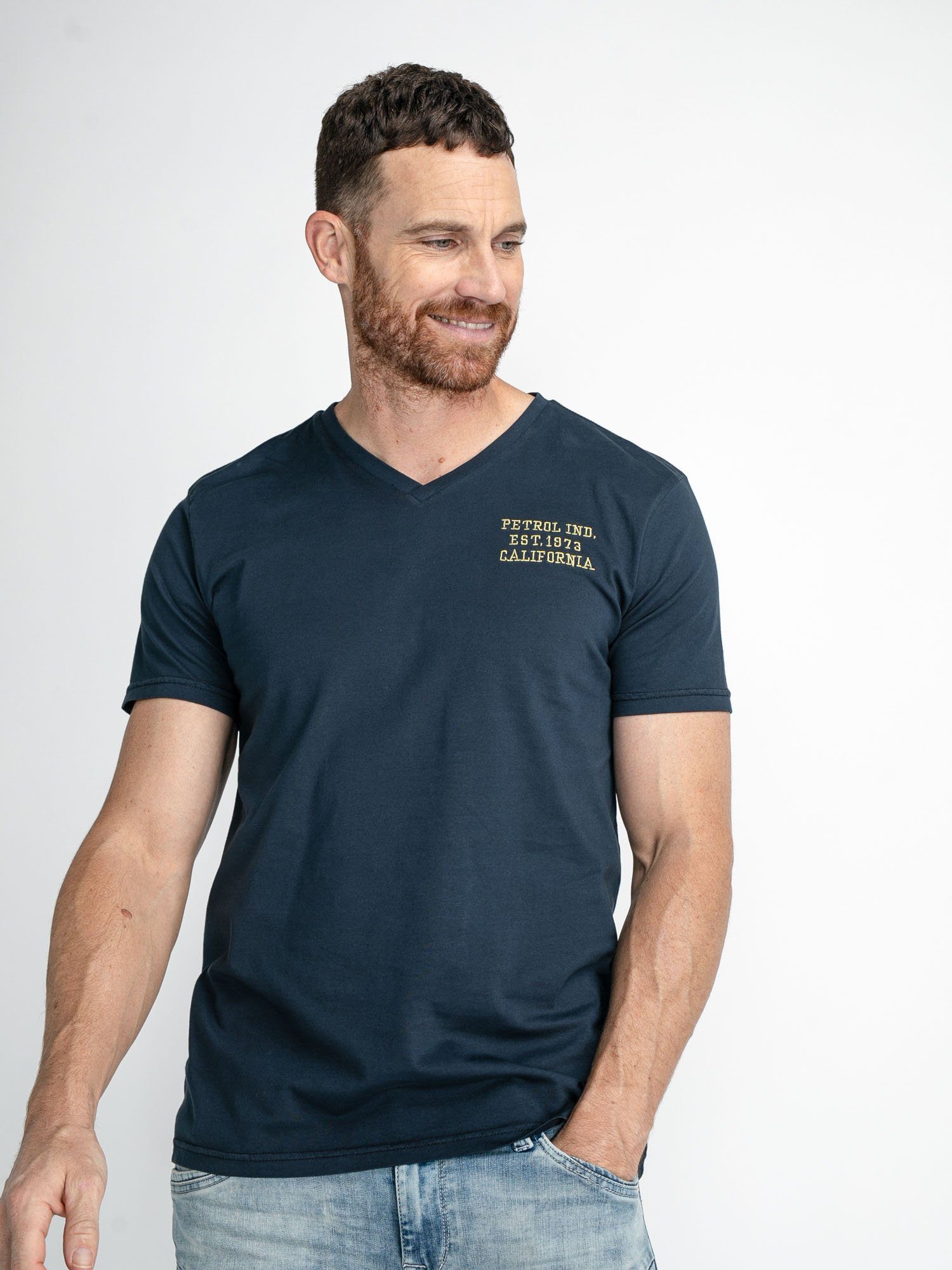 Petrol Industries T-Shirt Men T-Shirt SS V-Neck Blau | T-Shirts