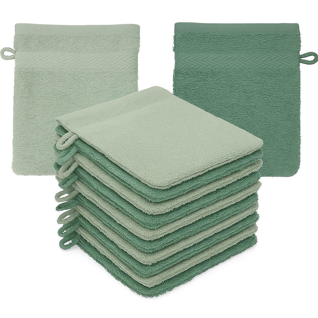 Betz Waschhandschuh 10 Stück Waschhandschuhe Premium 16x21 cm Farbe heugrün - tannengrün, (10-St)