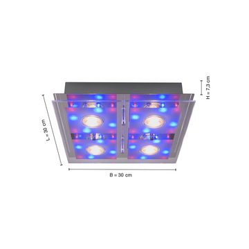 SellTec LED Deckenleuchte LED Deckenleuchte STEFAN eckig, RGB Farbwechsel, verschiedene Lichtmodi, 4xGU10 / 3,00 Watt, warmweiß, RGB-Farbwechsel, LED warmweiß, RGB Farbe, Fernbedienung