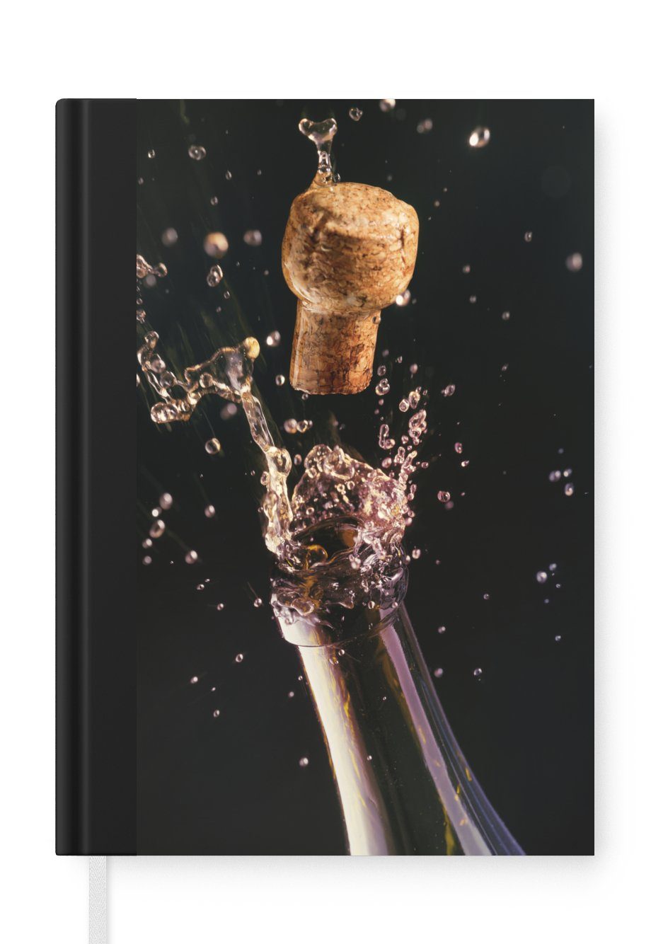 MuchoWow Notizbuch Ein Korken knallt aus einer Champagnerflasche, Journal, Merkzettel, Tagebuch, Notizheft, A5, 98 Seiten, Haushaltsbuch