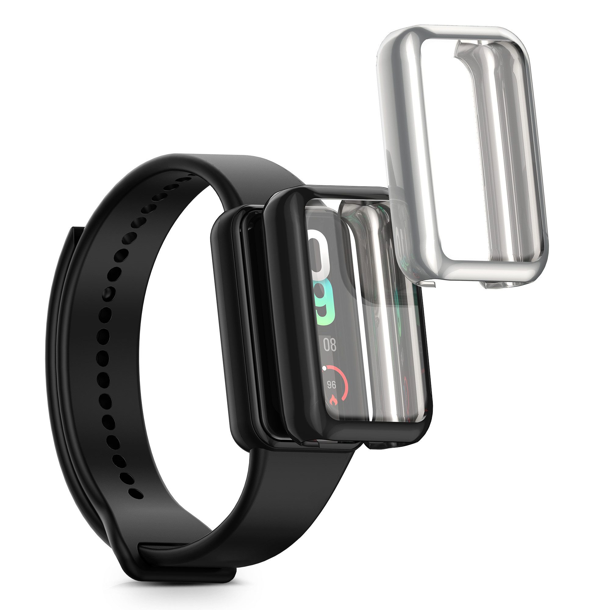 kwmobile Smartwatch-Hülle 2x Silikon Hülle für Amazfit Band 7, Schutzhülle Fullbody Display Cover Set aus Silikon