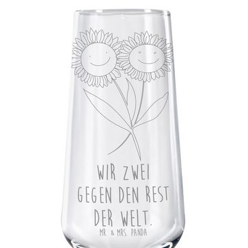 Mr. & Mrs. Panda Sektglas Blume Sonnenblume - Transparent - Geschenk, Pflanzen, Sektglas mit Gr, Premium Glas, Detailreiche Gravur