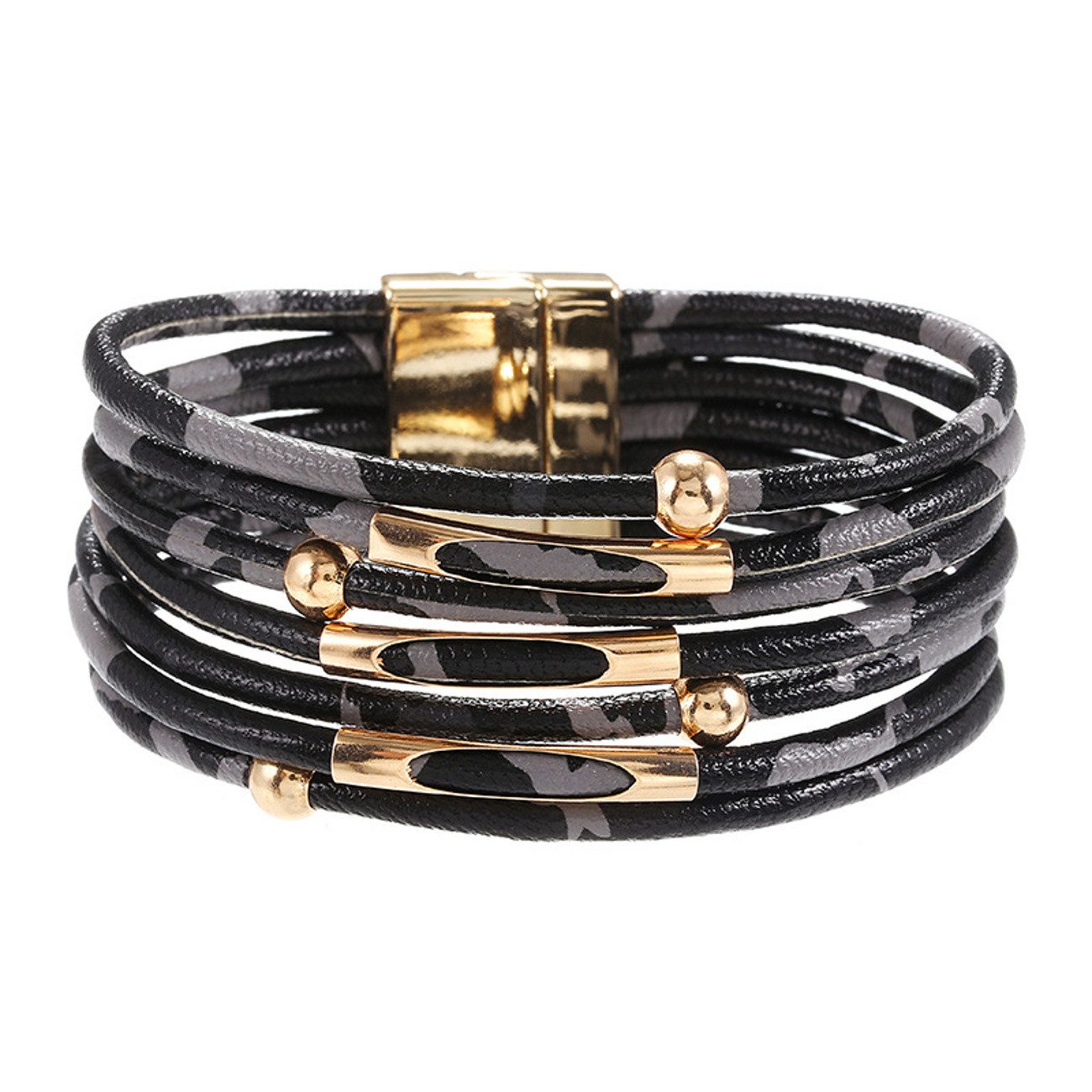 KARMA Armband Damen PU Leder mehrreihig Leo Weiß Braun od. Schwarz 19 cm (A günstig online kaufen