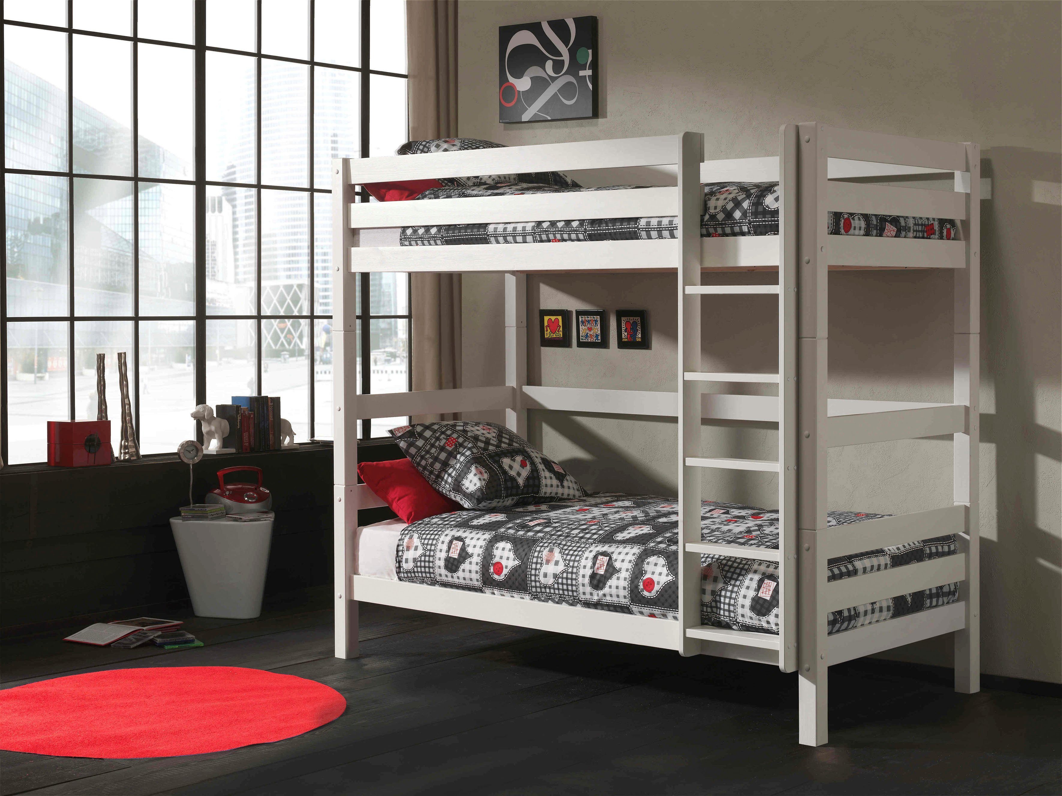Vipack Etagenbett Pino, inkl. Rolllattenrost, Leiter und Absturzschutz (B/H/T ca. 210x182x105cm, massiv Kiefer verschiedene Farben), wahlweise ohne Schublade, mit 1 großen, 2 kleinen Bettschubladen