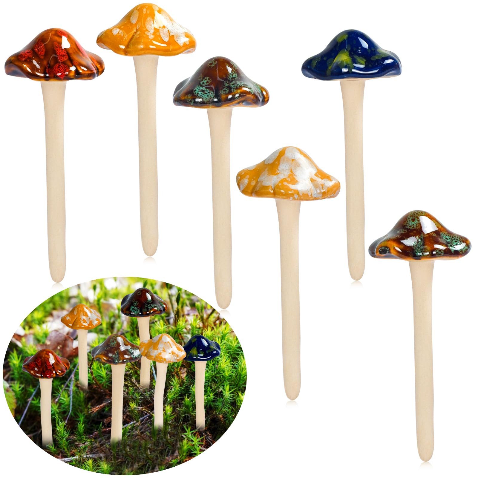 FOUORTUNATE-BEE Gartenfigur 6 Stück Bunte Gartenpilze Keramik Gartenfigur Garten Töpfe Dekoration, (6 St), Keramik Ornament für Potting Shed Blumentopf Pflanzen