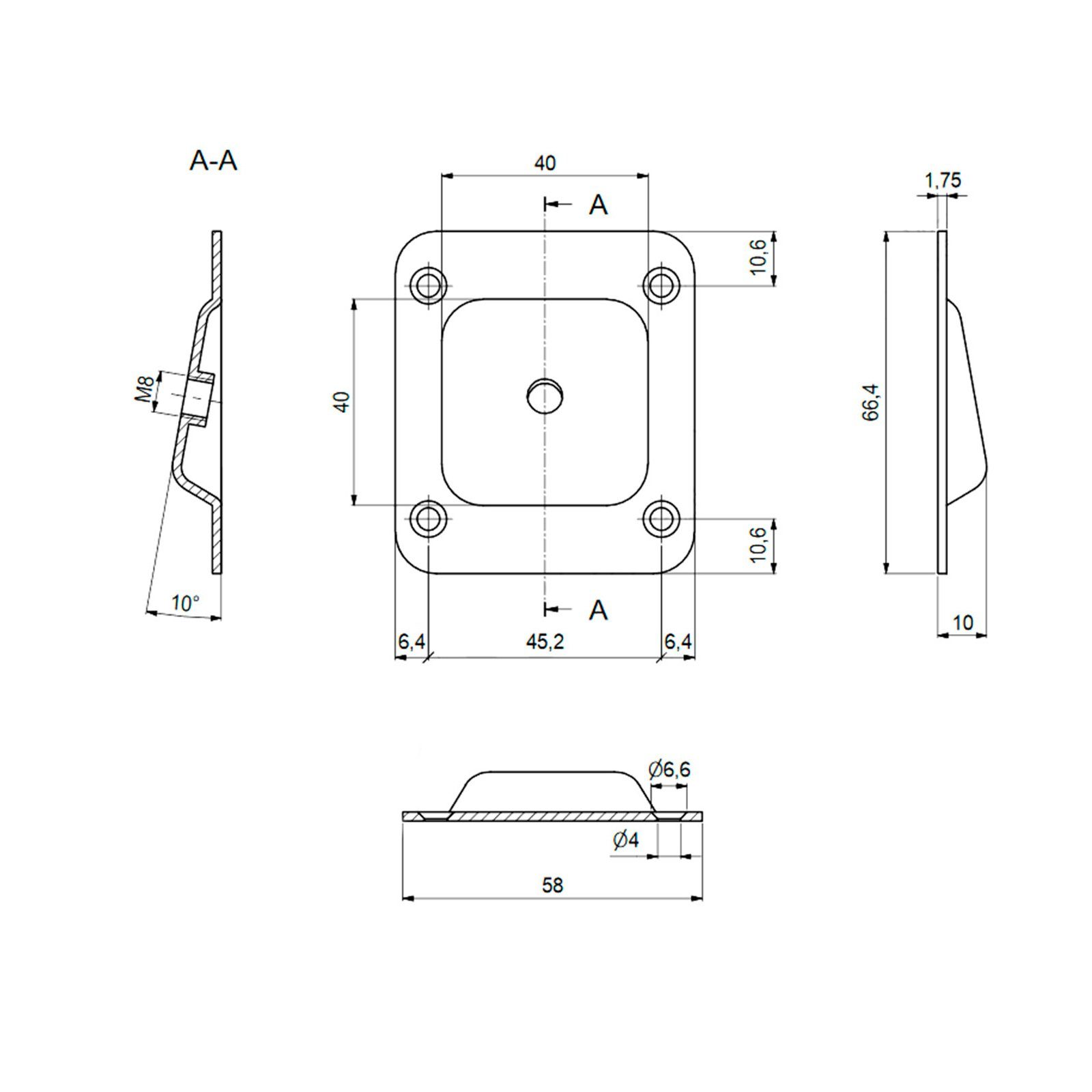 schräg Tischbeinverbinder 10° Möbelbeine Möbelverbinder (4-St), SO-TECH® 4 für M8-Gewinde, Stück Möbelfuß mit
