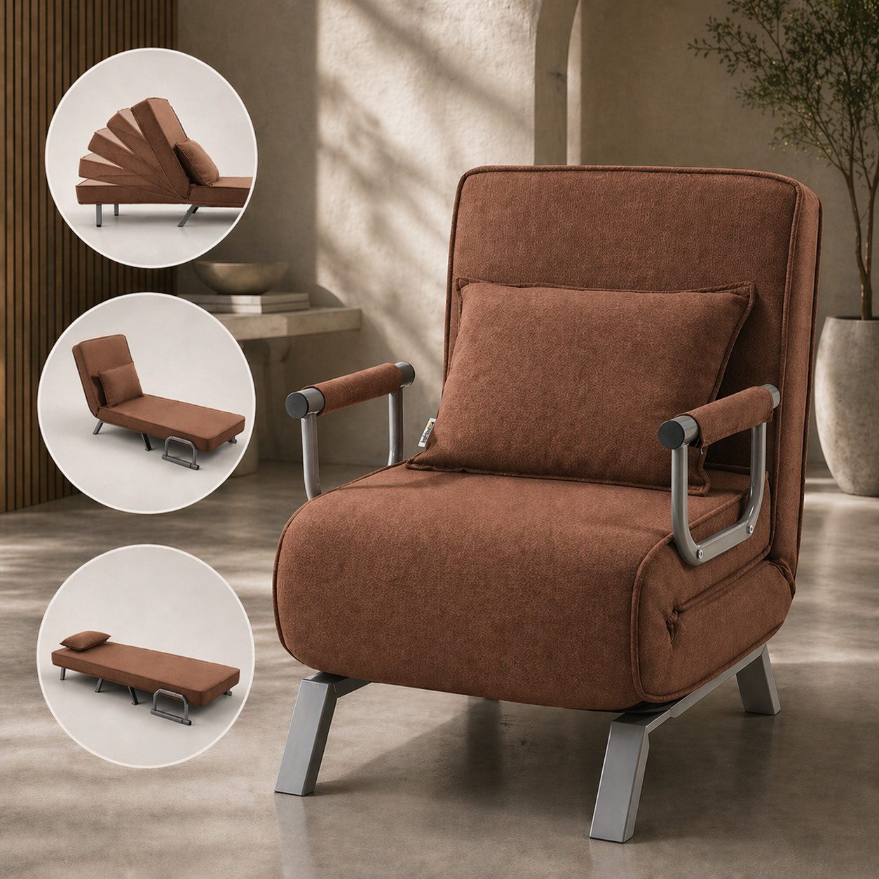Makika Relaxliege Schlafsessel Schlafsofa Ted klappbar in Braun