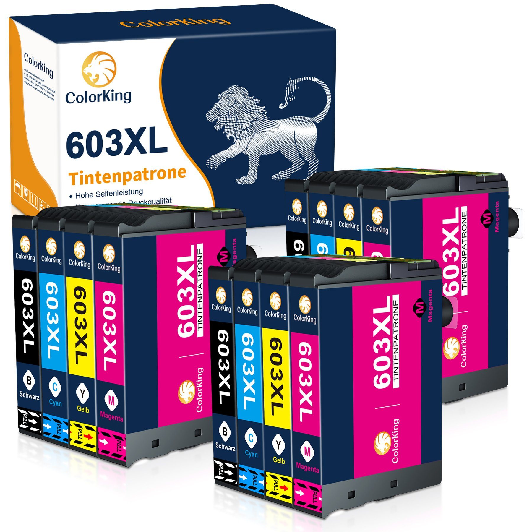 ColorKing 603XL multipack Tintenpatrone (Ersatz für Workforce WF-2835 2850 2830 2810) 3* Schwarz, 3* Cyan, 3* Magenta, 3* Gelb (12er Set)