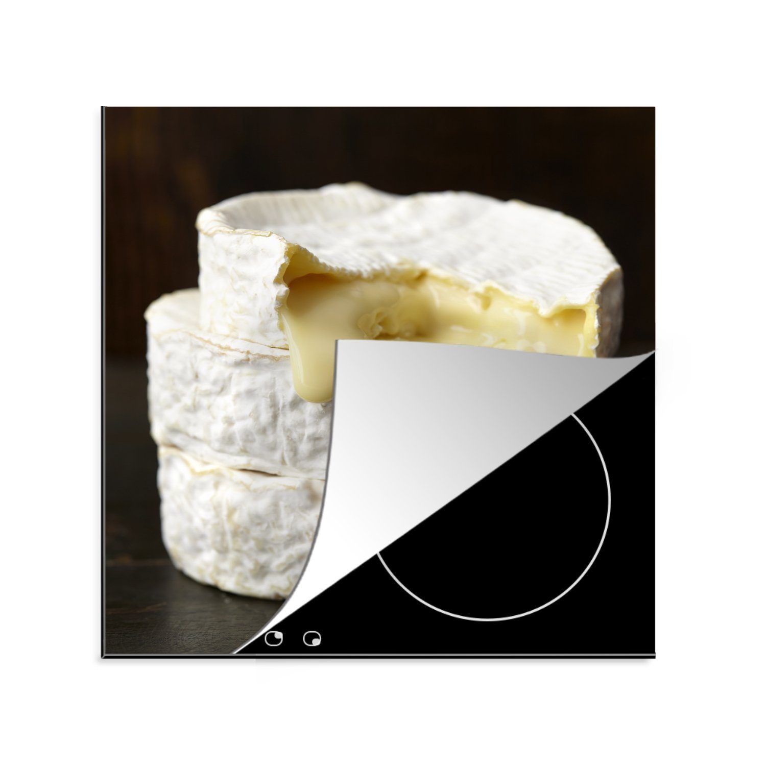 von Hintergrund, tlg), für schwarzem auf Herdblende-/Abdeckplatte Käse küche reifem (1 Nahaufnahme Ceranfeldabdeckung, Arbeitsplatte MuchoWow cm, 78x78 Vinyl,