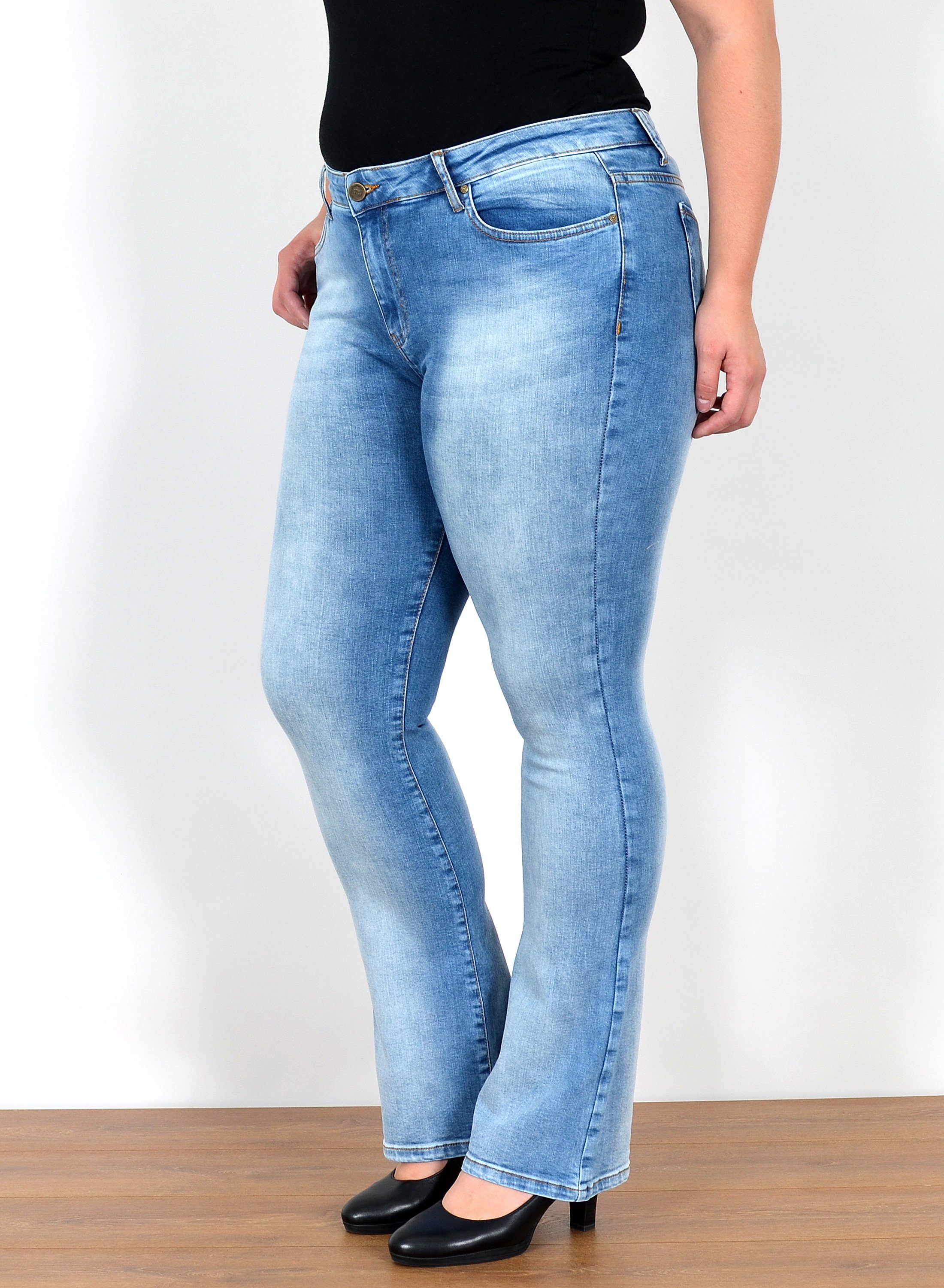 ESRA Bootcut-Jeans Stretch Jeans Damen High Waist Bootcut Jeans bis Übergrö günstig online kaufen
