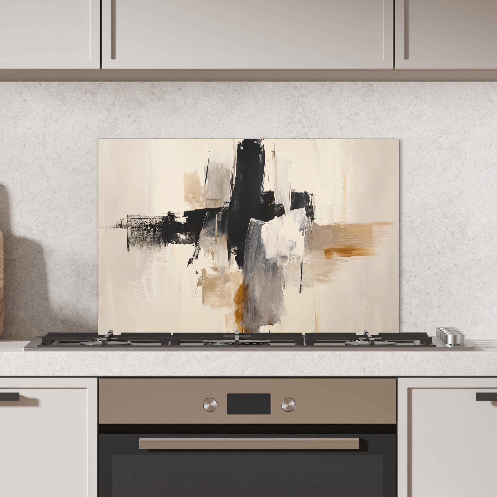 KitchenYeah Küchenrückwand Pinselstriche - Grob - Abstrakt - Beige, (1-tlg), Spritzschutz Küche, Küchendeko, 60x40 cm