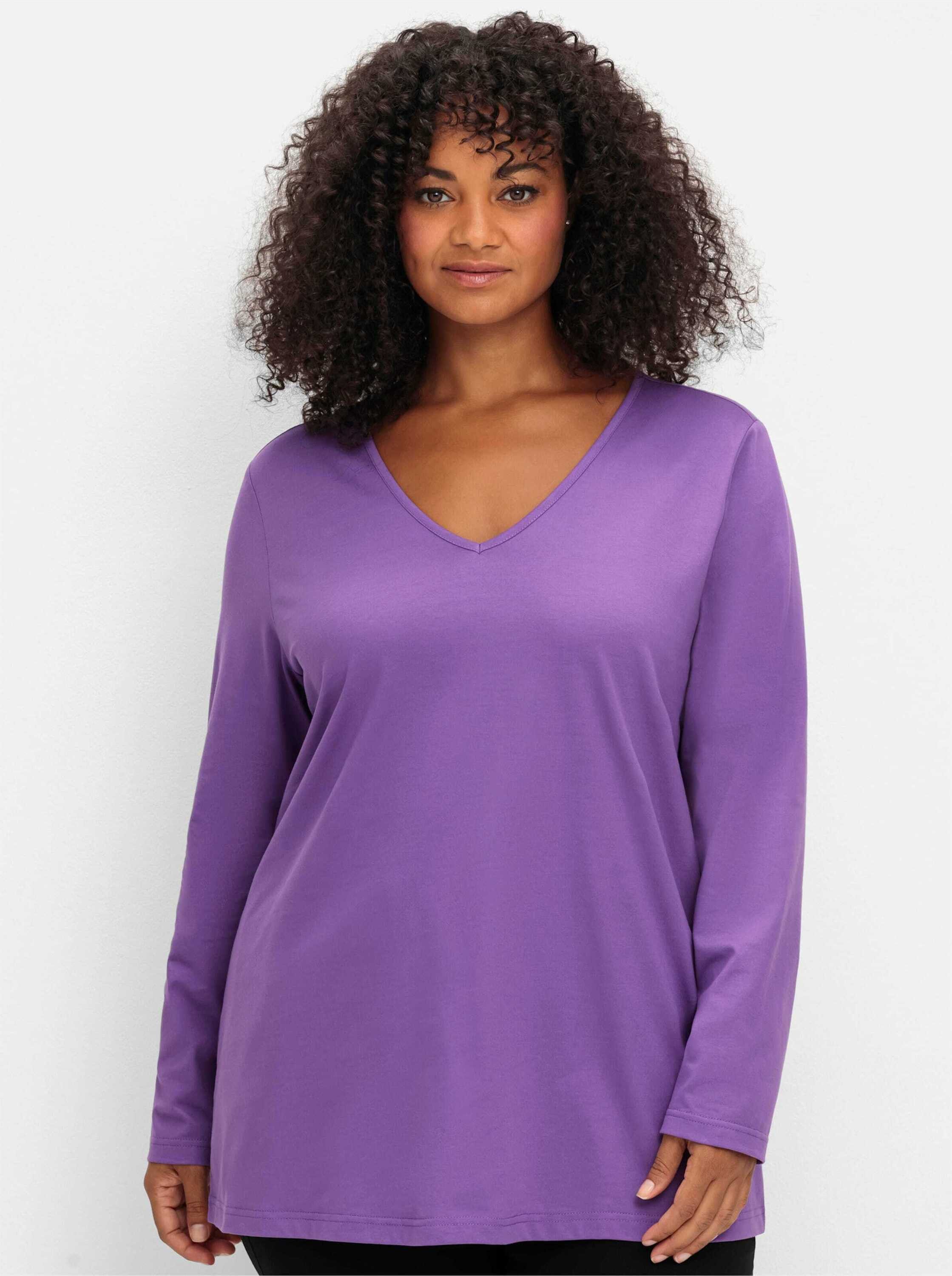 Sheego T-Shirt Langarmshirt Langarm mit V-Ausschnitt und leichter A-Linie