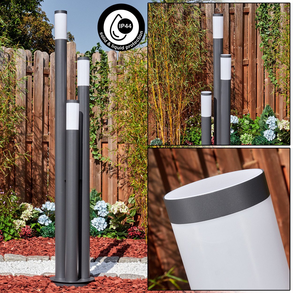 hofstein Pollerleuchte Außenwegeleuchte aus Metall/Kunststoff in Anthrazit/Weiß, ohne Leuchtmittel, moderne Wegeleuchte für Garten, Hof, Höhe 170 cm, 3 x E27, IP44