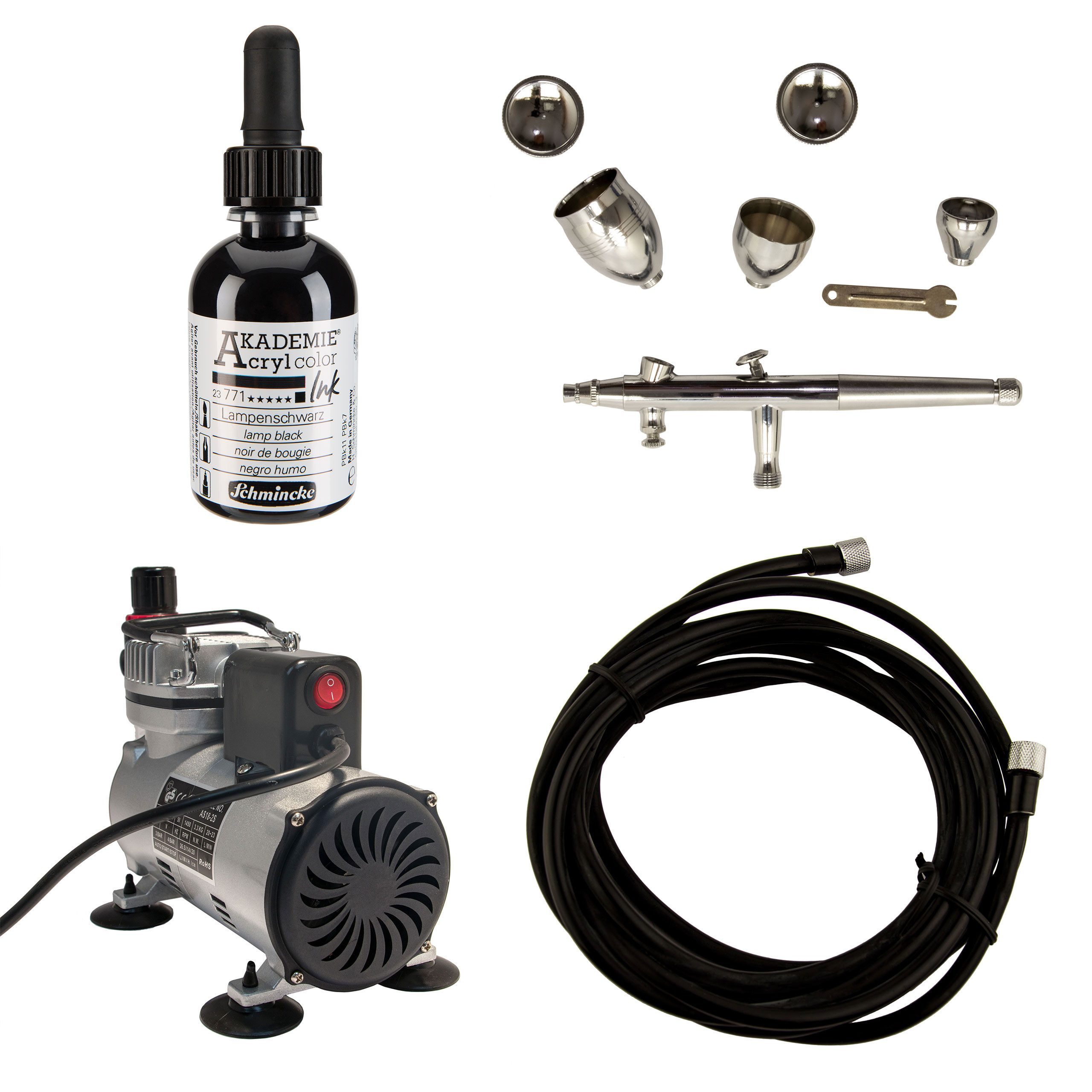 Airbrush-City Airbrush-Kompressor AC 18C + ABC-186 Airbrushpistole + Farbe Airbrush Starter Set 81513