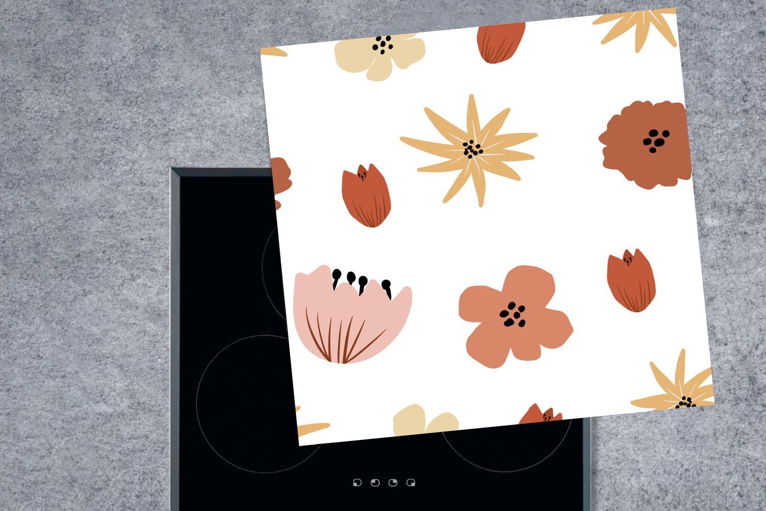 MuchoWow Herdblende-/Abdeckplatte Blumen - (1 küche Muster, Ceranfeldabdeckung, Arbeitsplatte Abstrakt Weiß Vinyl, - tlg), für 78x78 cm, 