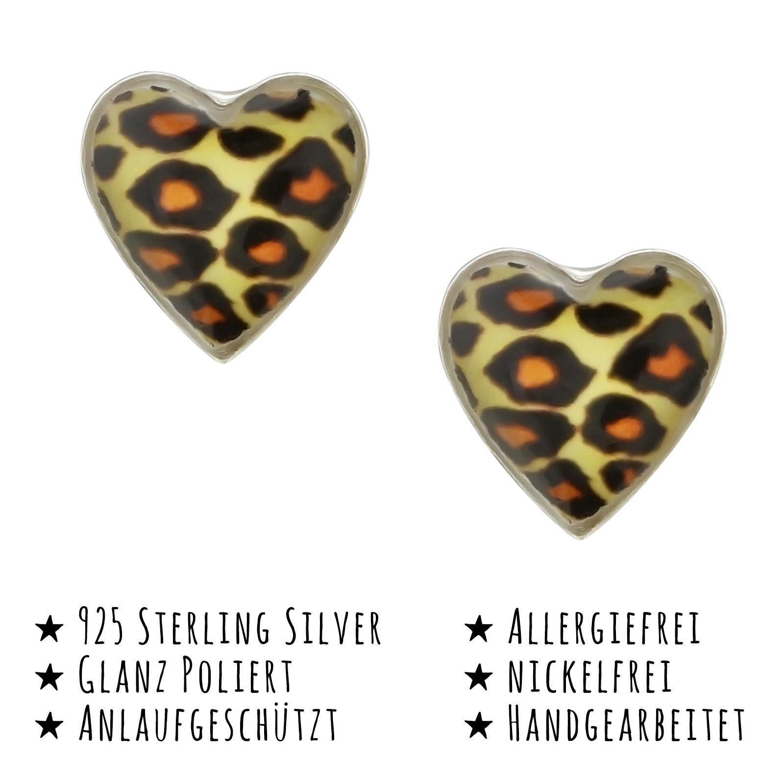 Monkimau Ohrring-Set Leoparden Herz Kinder Ohrringe aus Silber, Hypoallergen