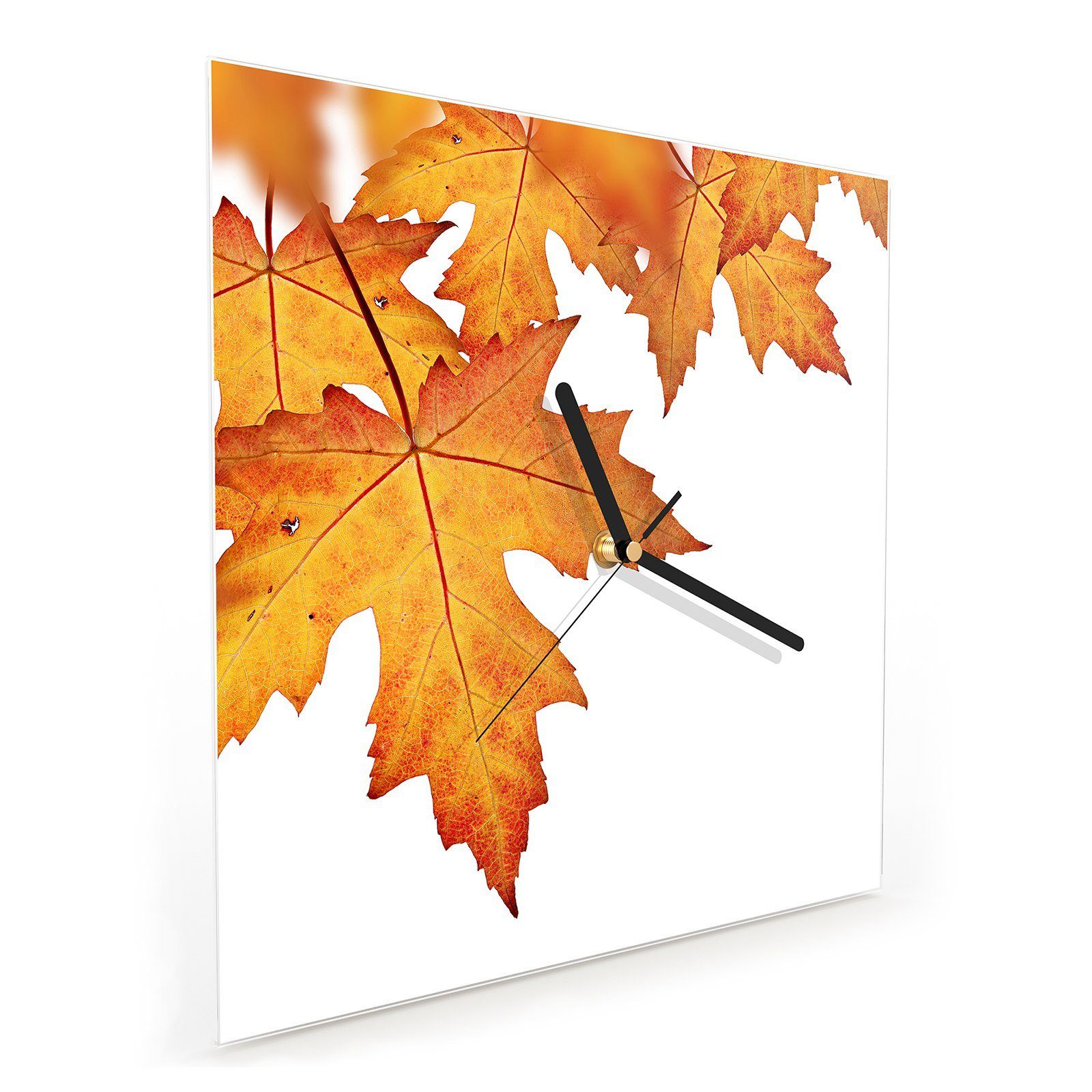 Orange Glasuhr Primedeco 30 30 x cm Wanduhr Herbstblätter mit Wandkunst Motiv Wanduhr Größe