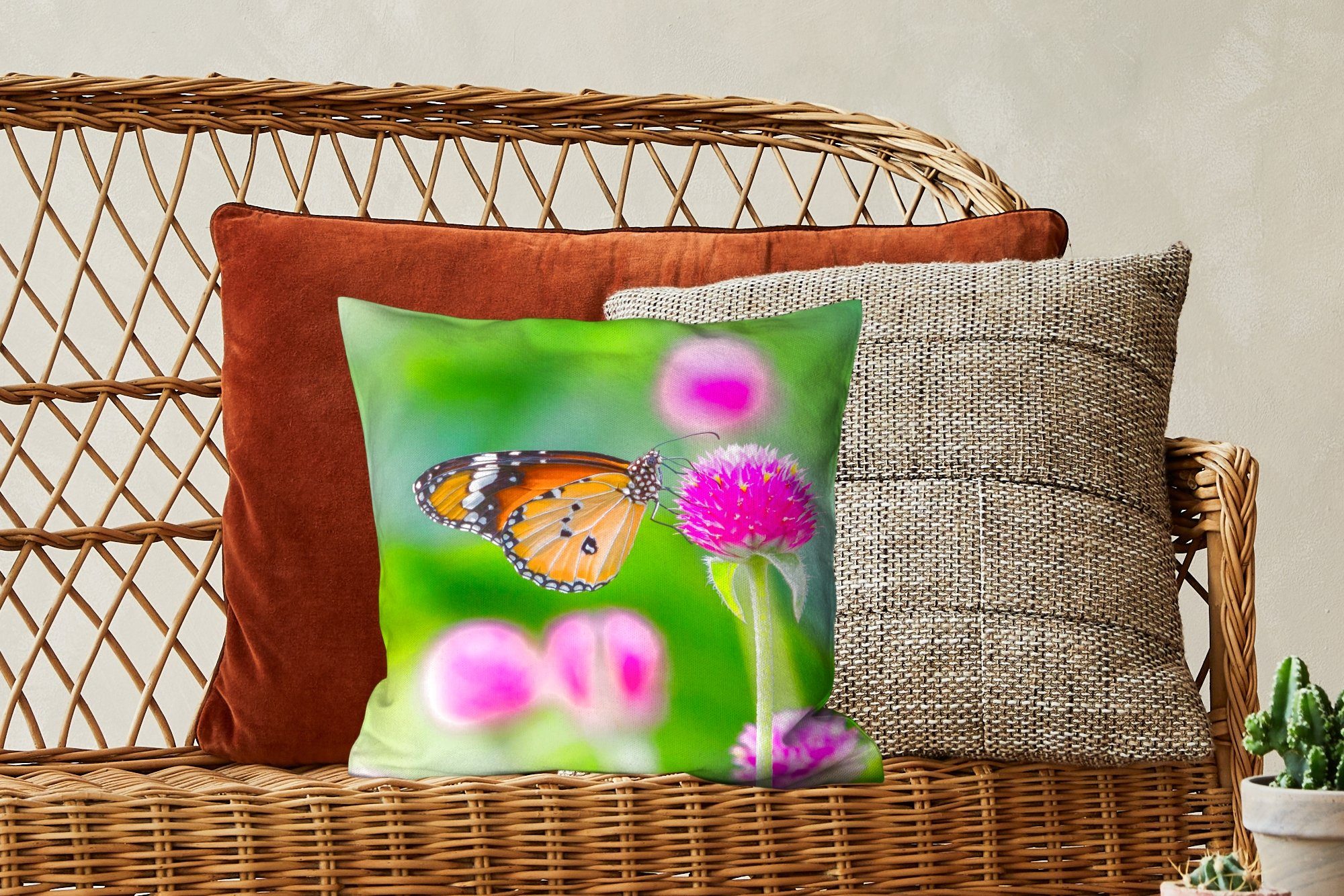 MuchoWow Dekokissen Landleben Sofakissen Füllung für - Schmetterling Wohzimmer, - Distel Deko, mit Schlafzimmer, - Zierkissen Blume