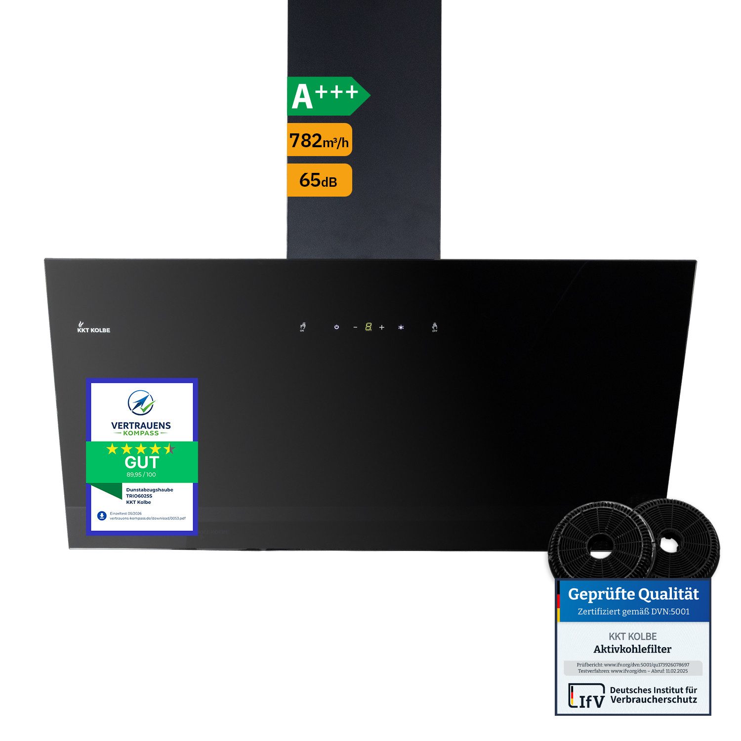 KKT KOLBE Wandhaube Dunstabzugshaube 80cm TRIO8025S Dunstabzugshaube 80cm TRIO8025S, Abzugshaube / Abluft / 80cm / Umluft / Schwarz / Gestensteuerung / LED