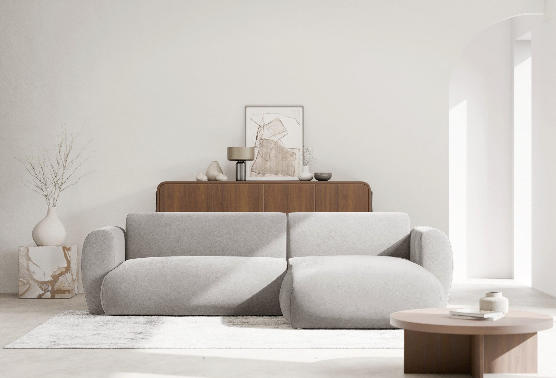 Selsey Ecksofa EMIA, Eckcouch mit Ottomane, Schlaffunktion und Chenille-Bezug