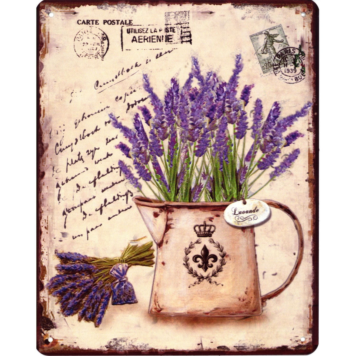 Moritz Metallschild Blechschild Lavendel Gieskanne, (Einzeln), 20 x 25cm Vintage Retro Deko Schild Metallschild Wandbild Schild – Bild 4 von 4