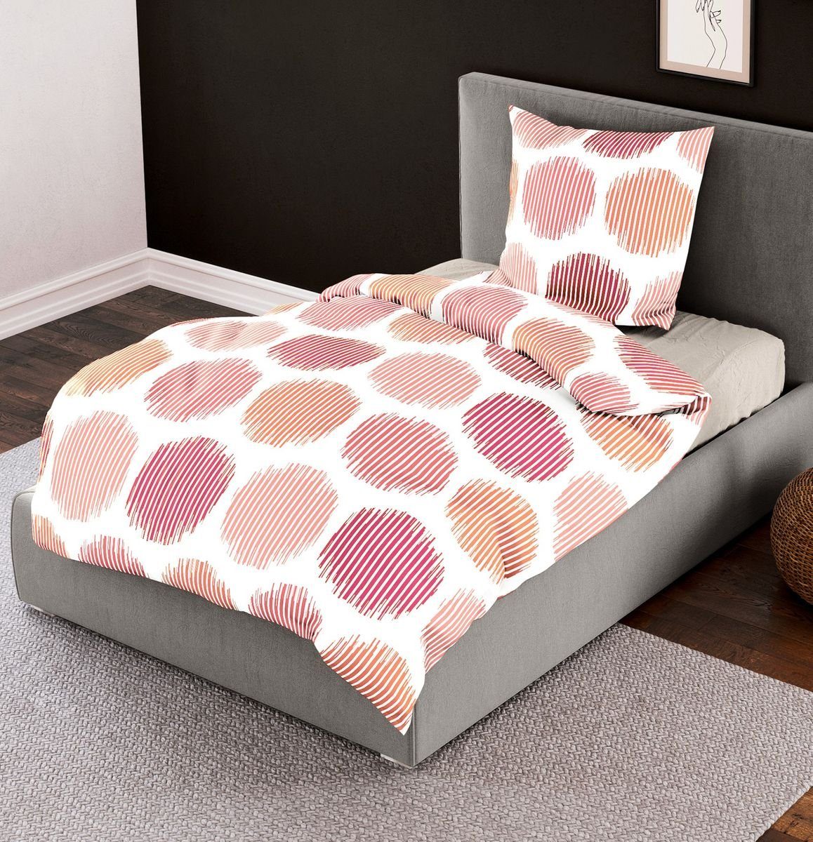 BIERBAUM Bettwäsche Bierbaum Seersucker Bettwäsche 2 tlg. 135x200cm Dots Kreise Rot / Grün, Seersucker, 2 teilig, Elegante Bettwäsche mit farbenfrohen Punkten, 100% Baumwolle