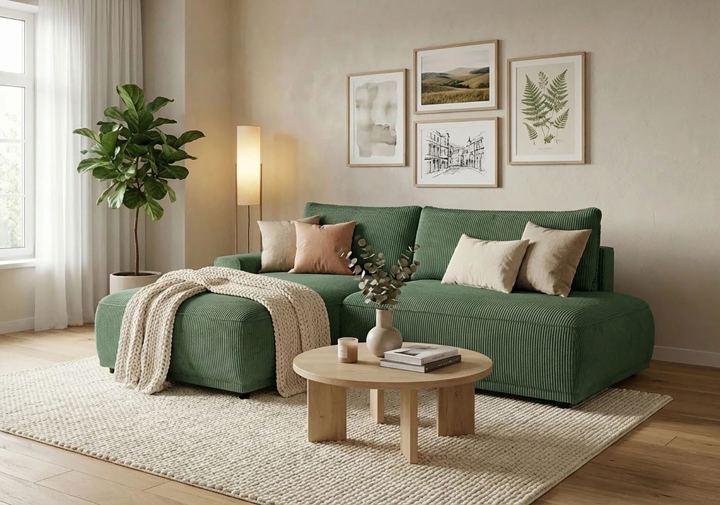 TRENDMANUFAKTUR Ecksofa Fordon II, Schlafsofa mit Bettkasten, Couch in L-Form, Breite 250 cm, in Cordstoff HYPER, dunkelgrün, Armlehne links