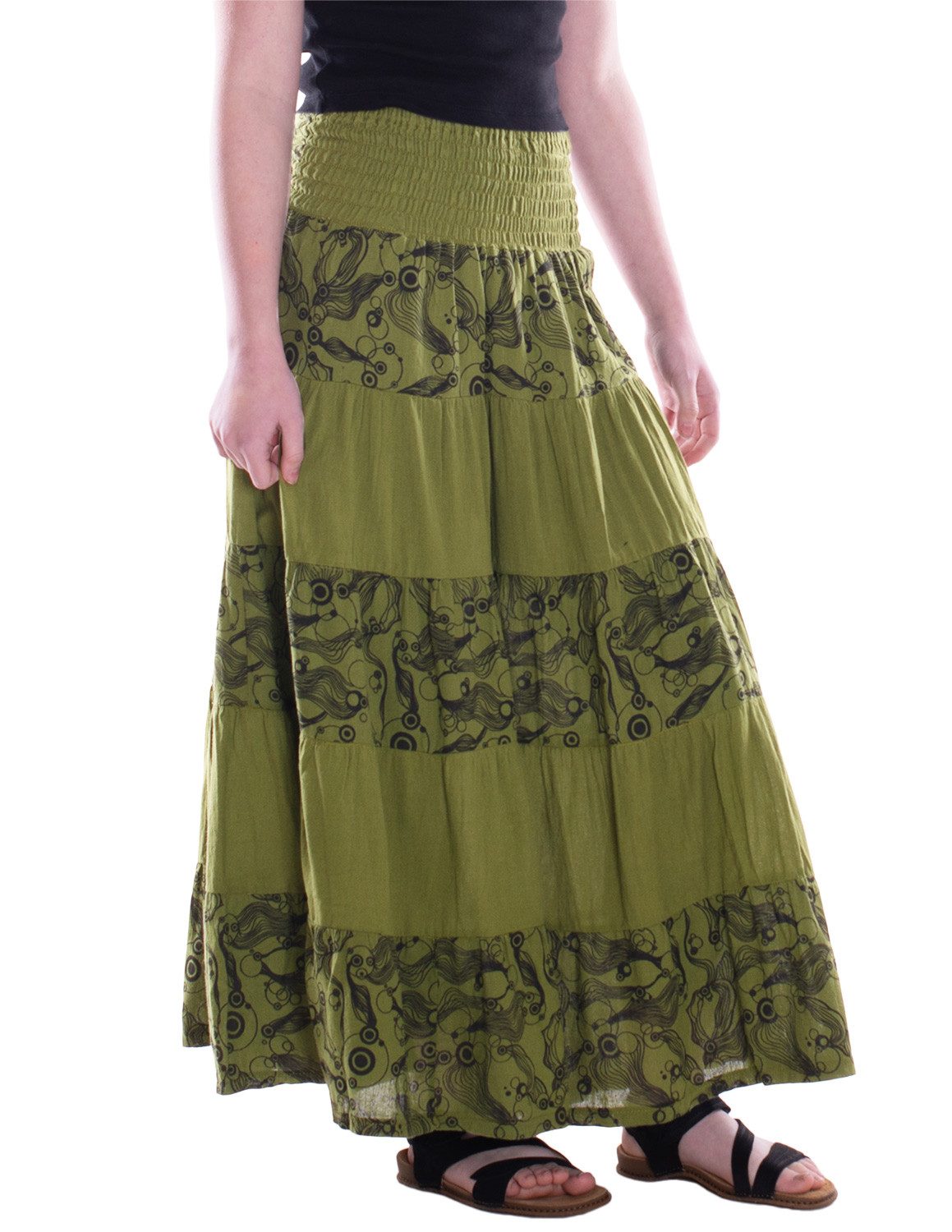 Maxirock Damen Rock Baumwolle Vintage Retro extra breiter Bund mit Kordel-Zug
