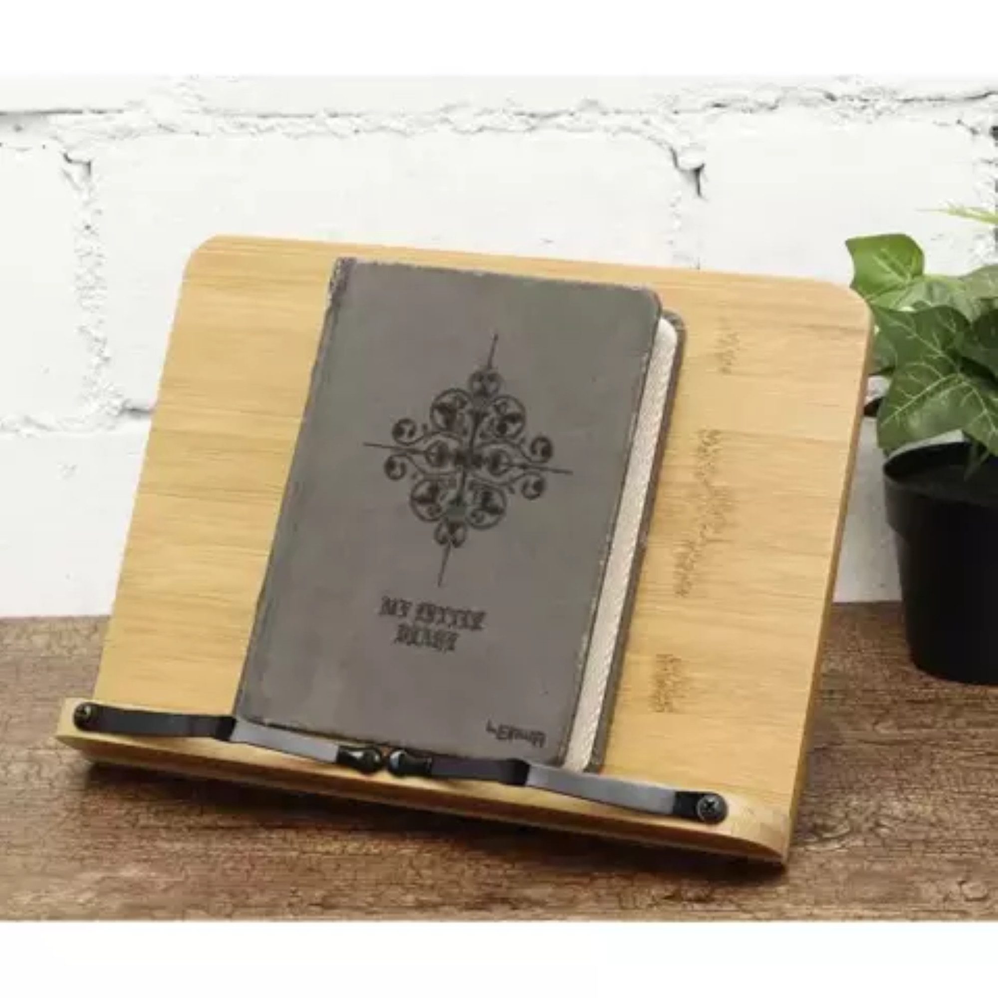 MALATEC Buchstütze Tablet-Laptop-Ständer: Flexibel verstellbarer Halter Buchständer (Bambus Buchständer-Set, 1x Bambus Buchständer), Bambusständer für Bücher und Geräte: Stabil, verstellbar, platzsparend