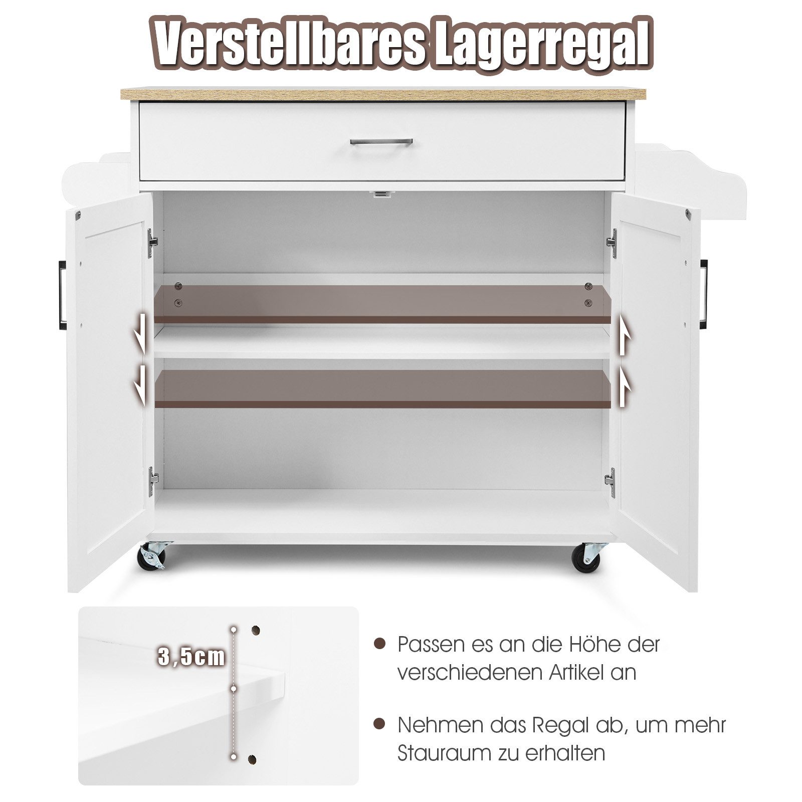 COSTWAY Küchenwagen, Servierwagen mit Arbeitsplatte & Handtuchhalter, Rollen