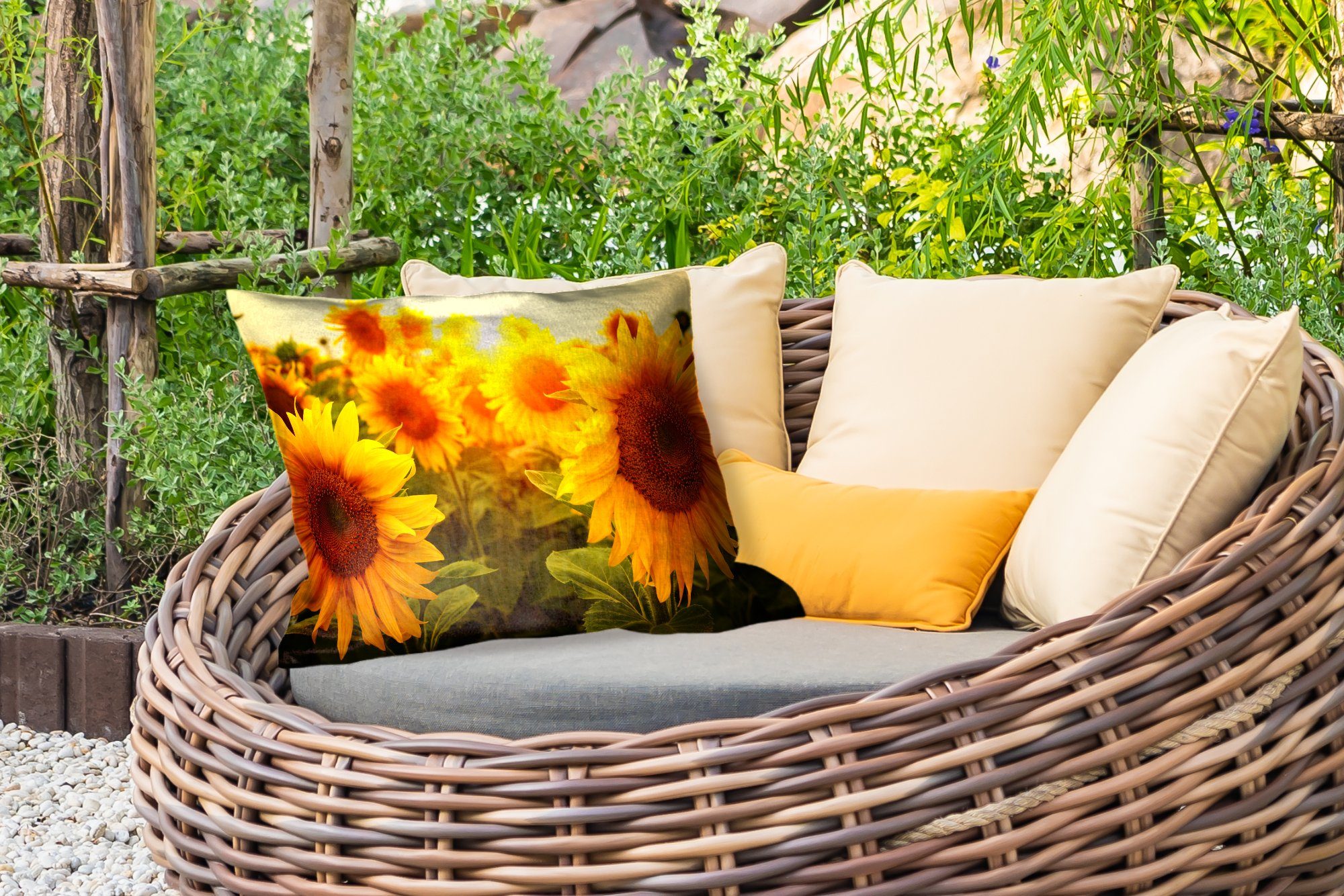 Outdoor-Dekorationskissen, Dekokissenbezug, - - Polyester, Blumen Sonnenblume Dekokissen Gelb MuchoWow Sonne, - Kissenhülle