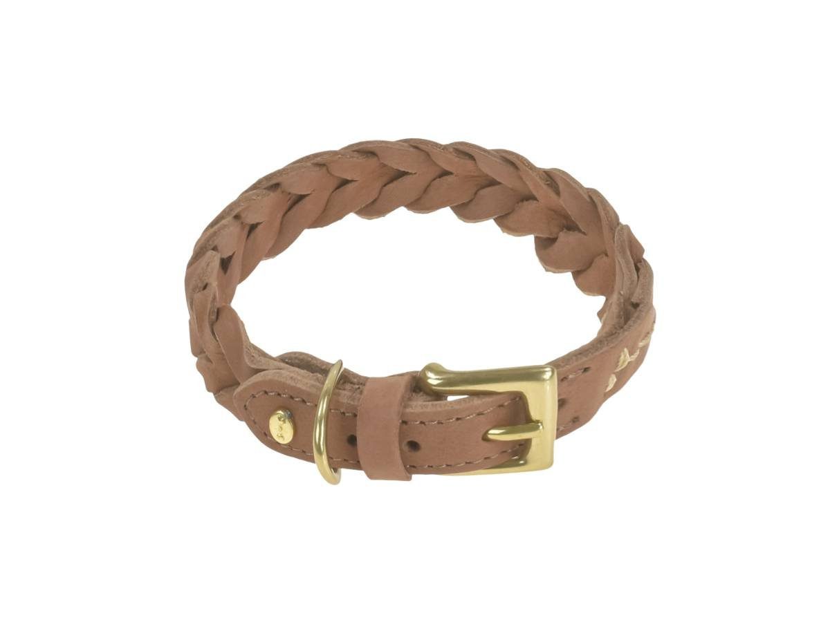 Denjo Dogs Hunde-Halsband Stockholm, Leder, Halsband, fellschonende Messingschnalle, Leder geflochten, Premium