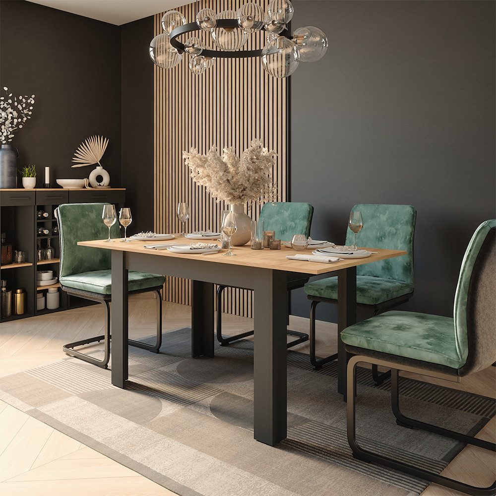 Vicco Esstisch Repose, Anthrazit/Goldkraft Eiche, 160 x 80 cm ausziehbar günstig online kaufen