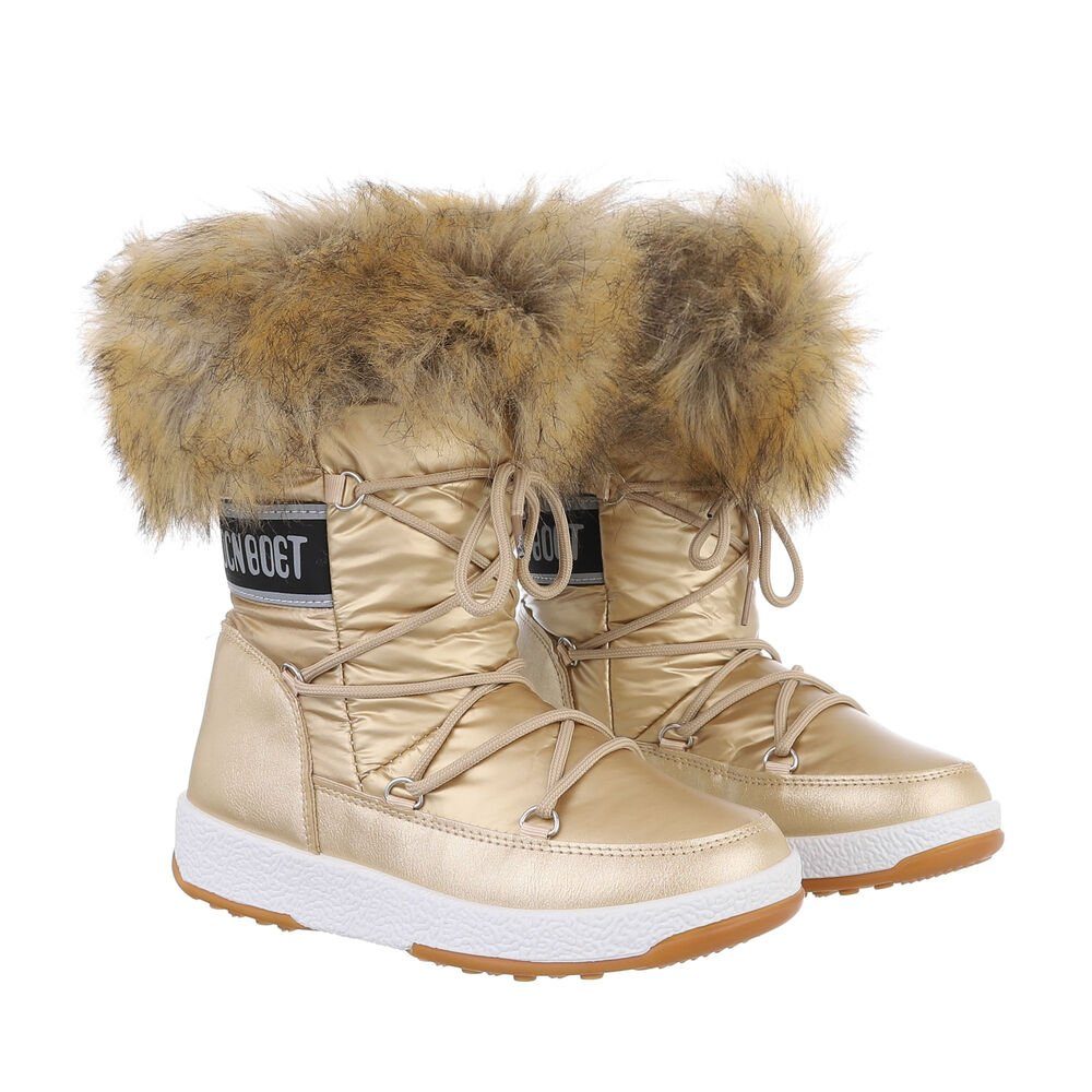 Ital-Design Damen Snowboots Freizeit Snowboots (85135902) Flach Schnürstiefeletten in Gold – Bild 4 von 4