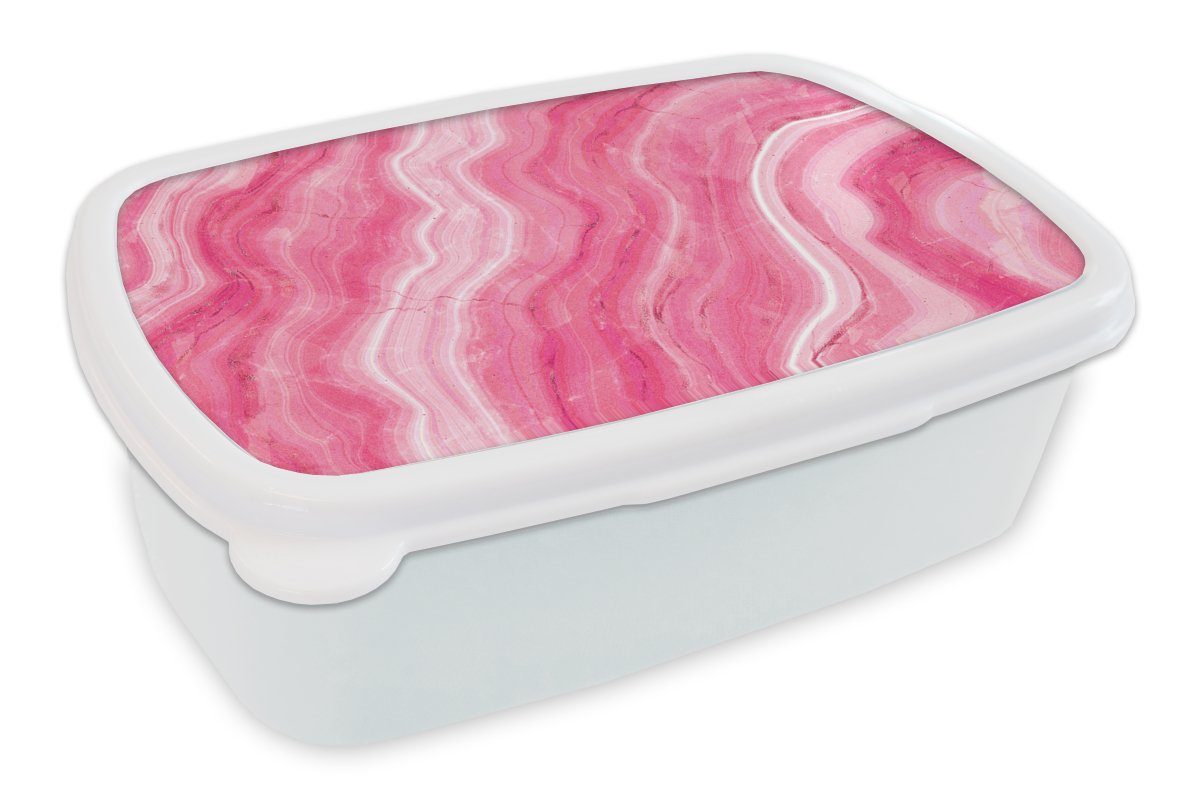 MuchoWow Lunchbox (2-tlg), für - Jungs Kunststoff, Brotdose, - Achat - Kristall Kinder Erwachsene, und und Geode für Geode, weiß Mädchen Rosa Brotbox