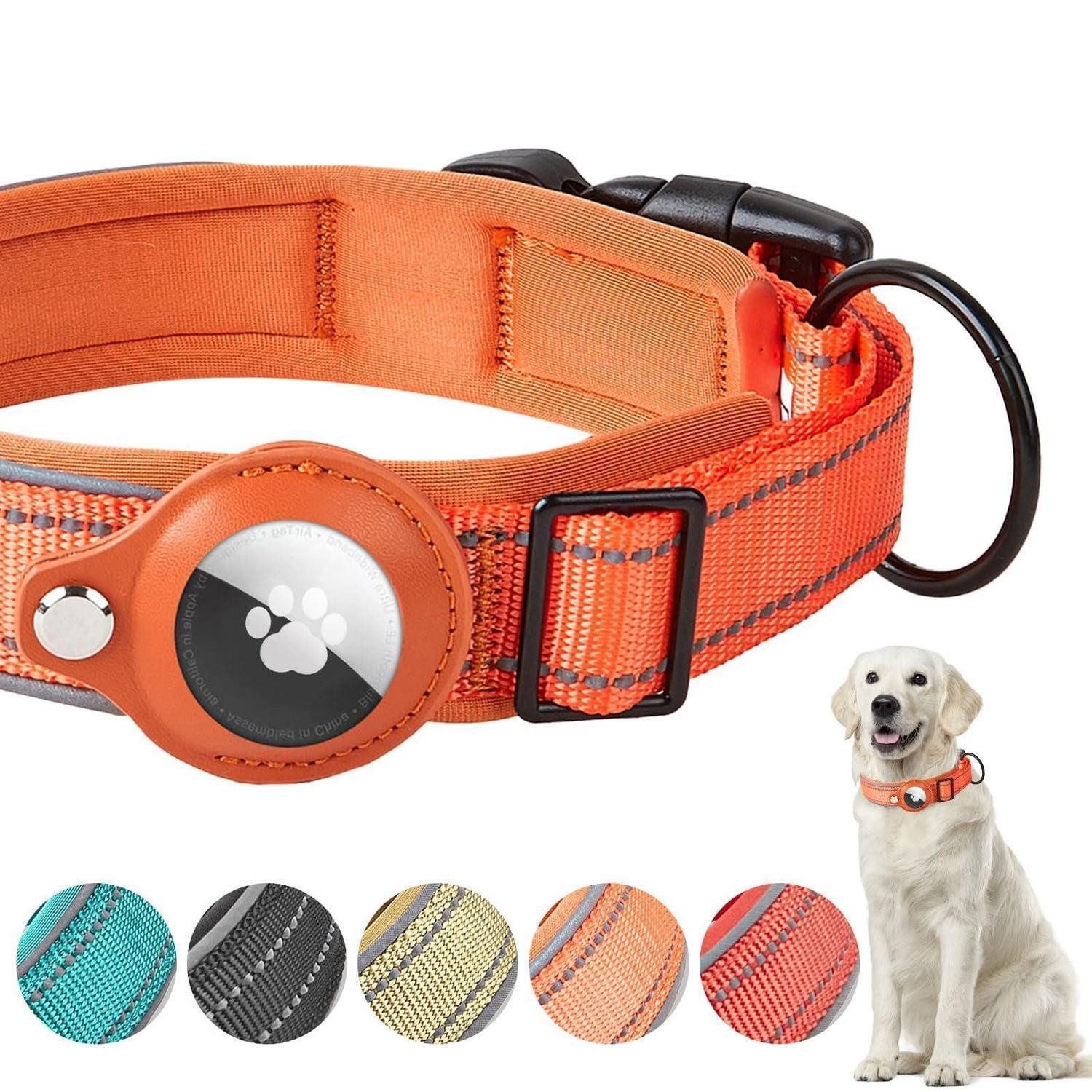LuxusKollektion Hunde-Halsband Hundehalsband mit AirTag Halter Orange XL, Textil
