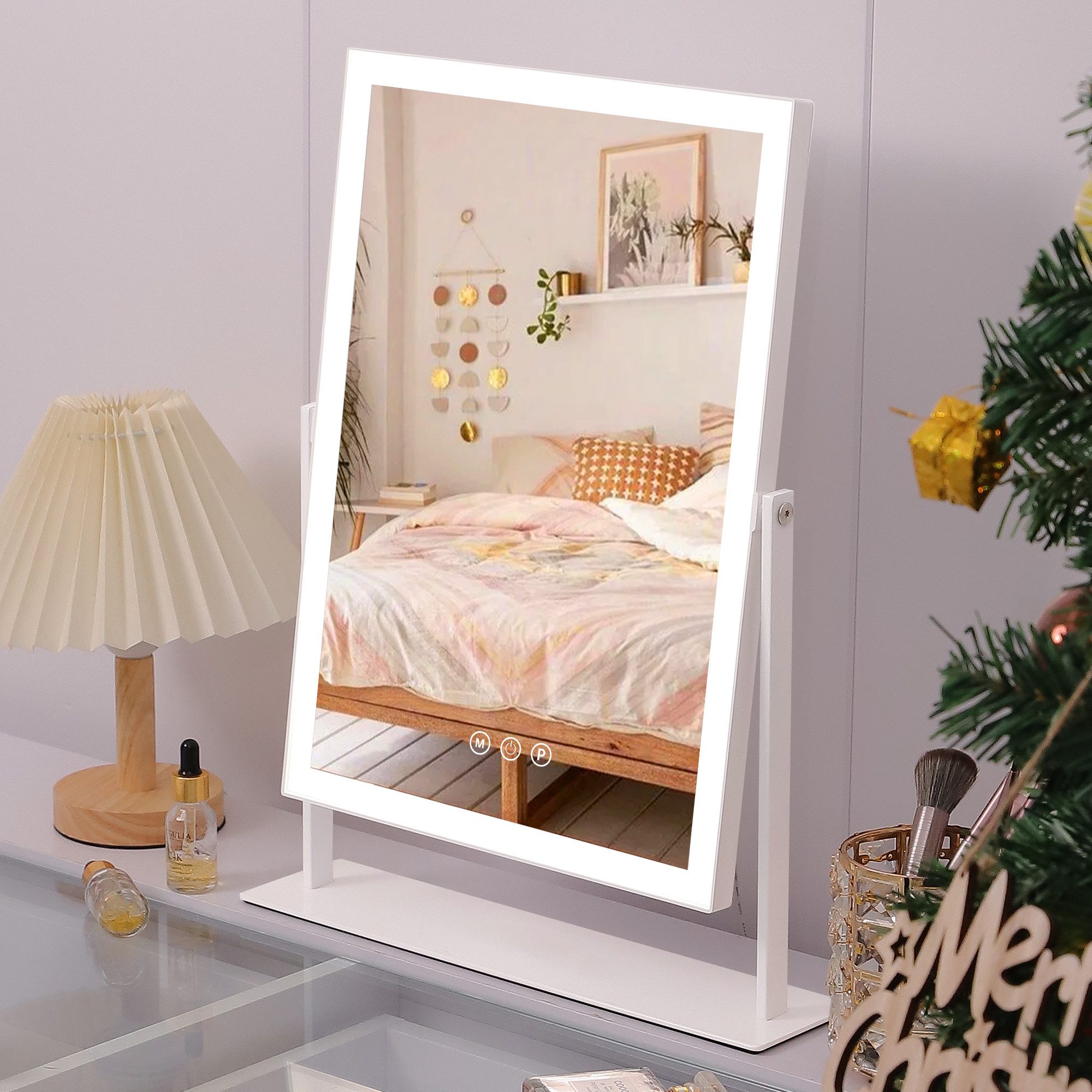 FENCHILIN Schminkspiegel mit LED Lichtleiste weiß 30/41 cm günstig online kaufen