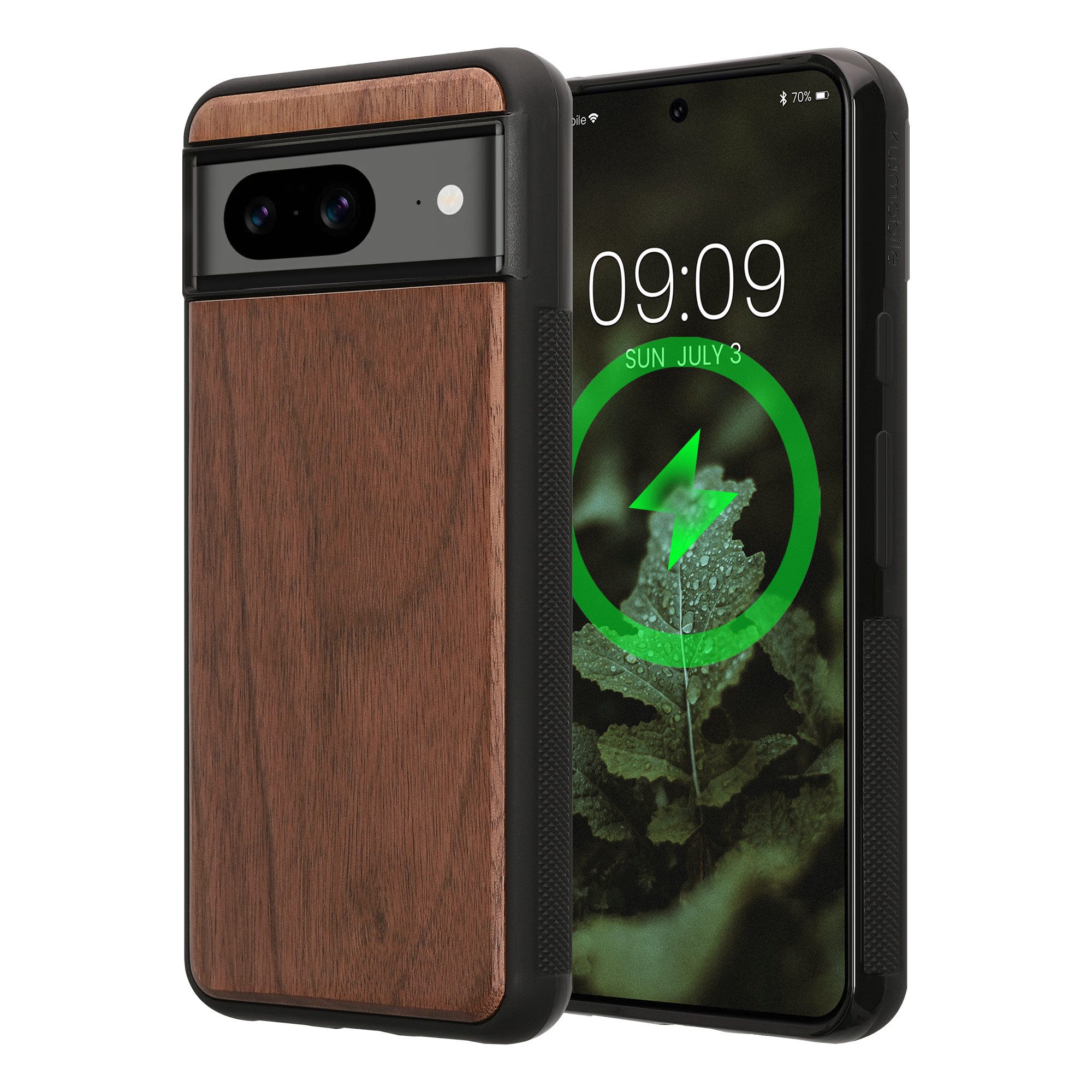 kwmobile Smartphone-Hülle Echtholz Schutzhülle für Google Pixel 8 Hülle, Cover aus Holz und TPU - Kompatibel mit MagSafe - Walnussholz