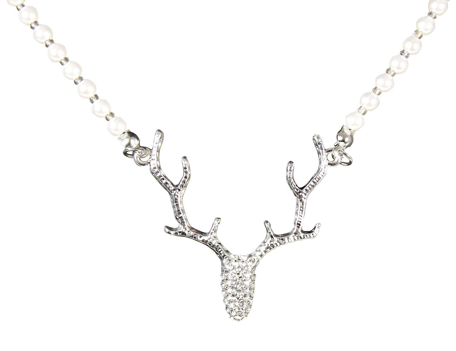 LUISIA® Kette mit Anhänger LUISIA Perlenhalskette 'Hirschkopf' mit Premium Kr