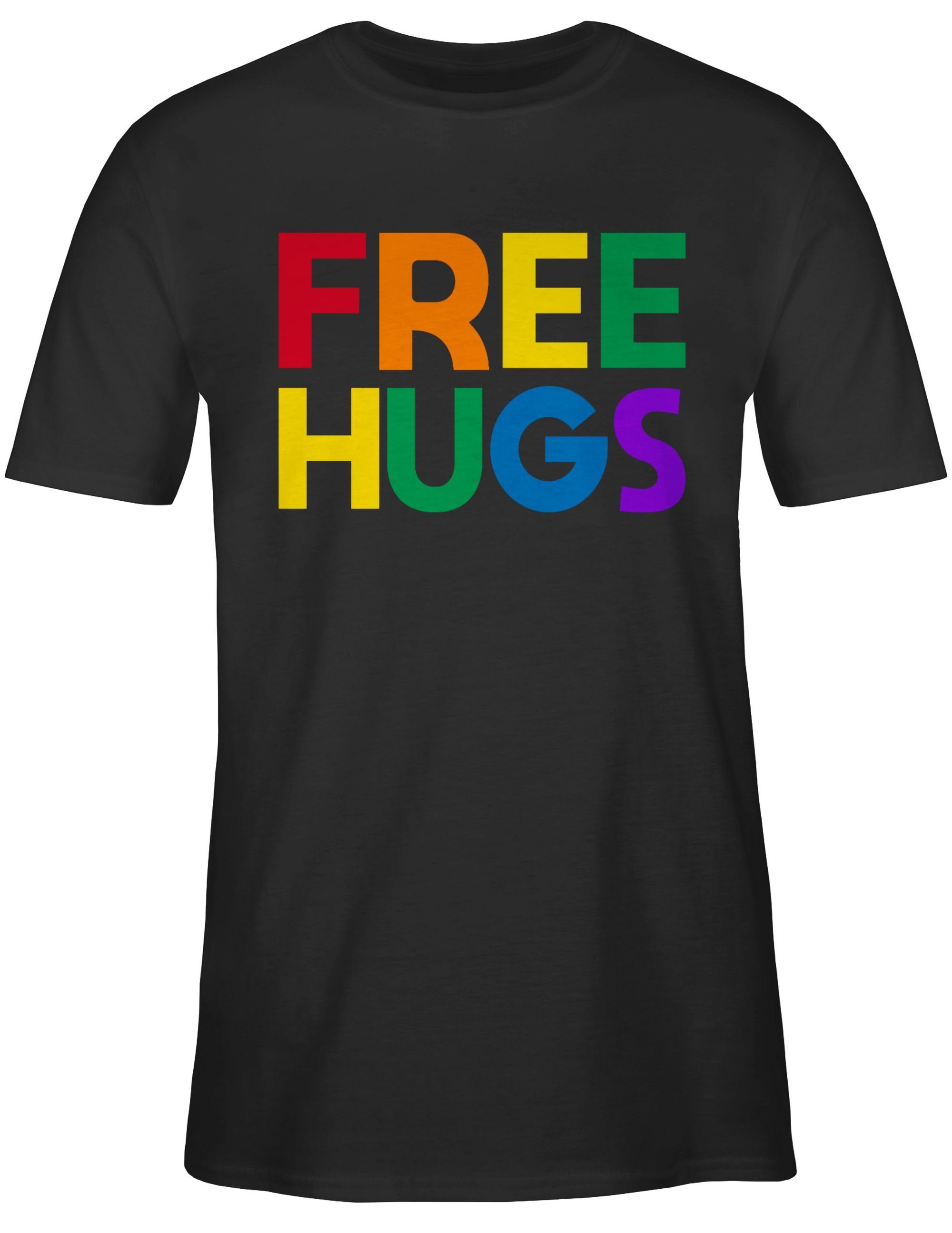 T-Shirt Hugs 1 - LGBT Lettering Shirtracer Schwarz Kleidung Free Schriftzug