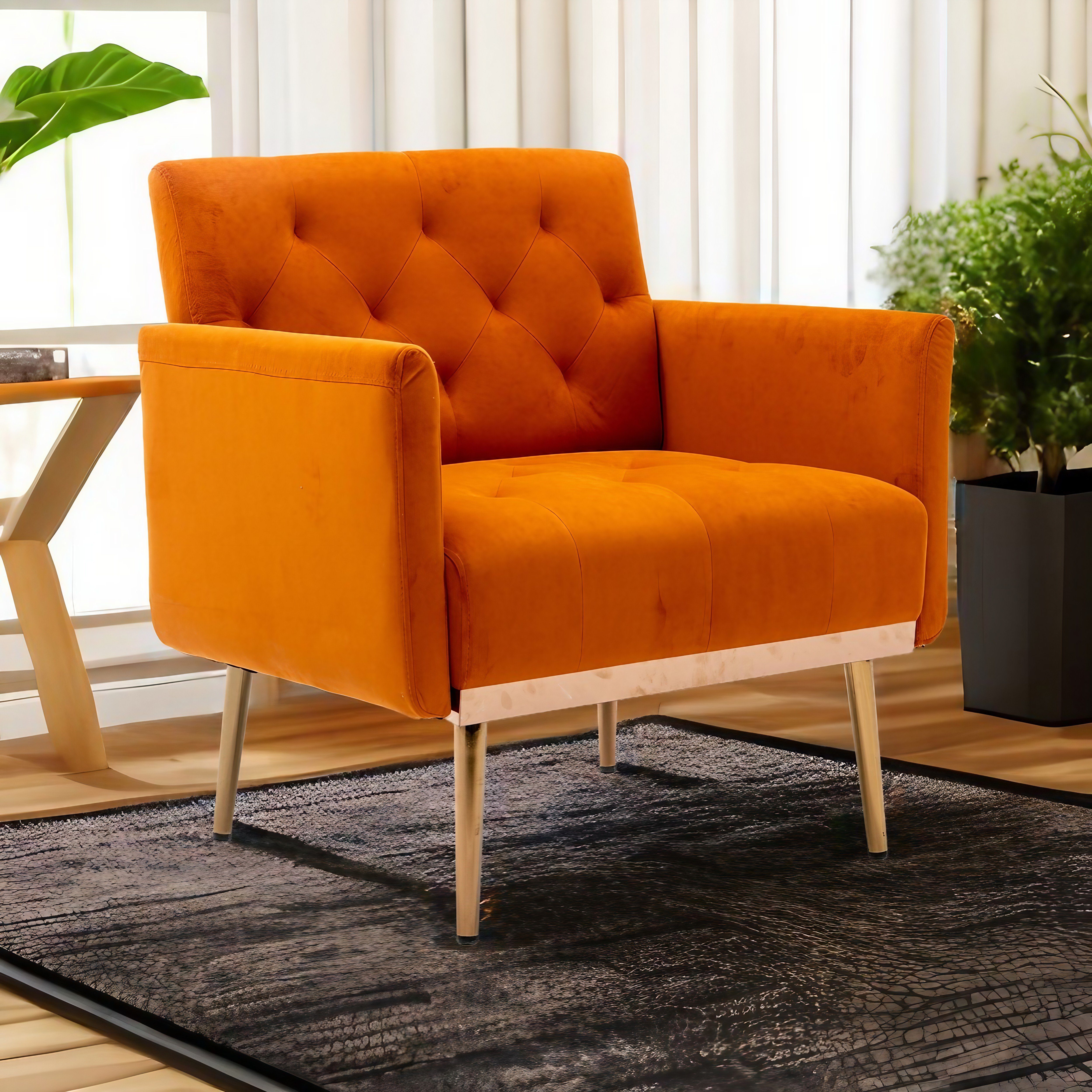 REDOM Esszimmerstuhl Freizeitsessel mit roségoldenen Füßen,Vierbeiniger Stuhl, Akzentstuhl orange