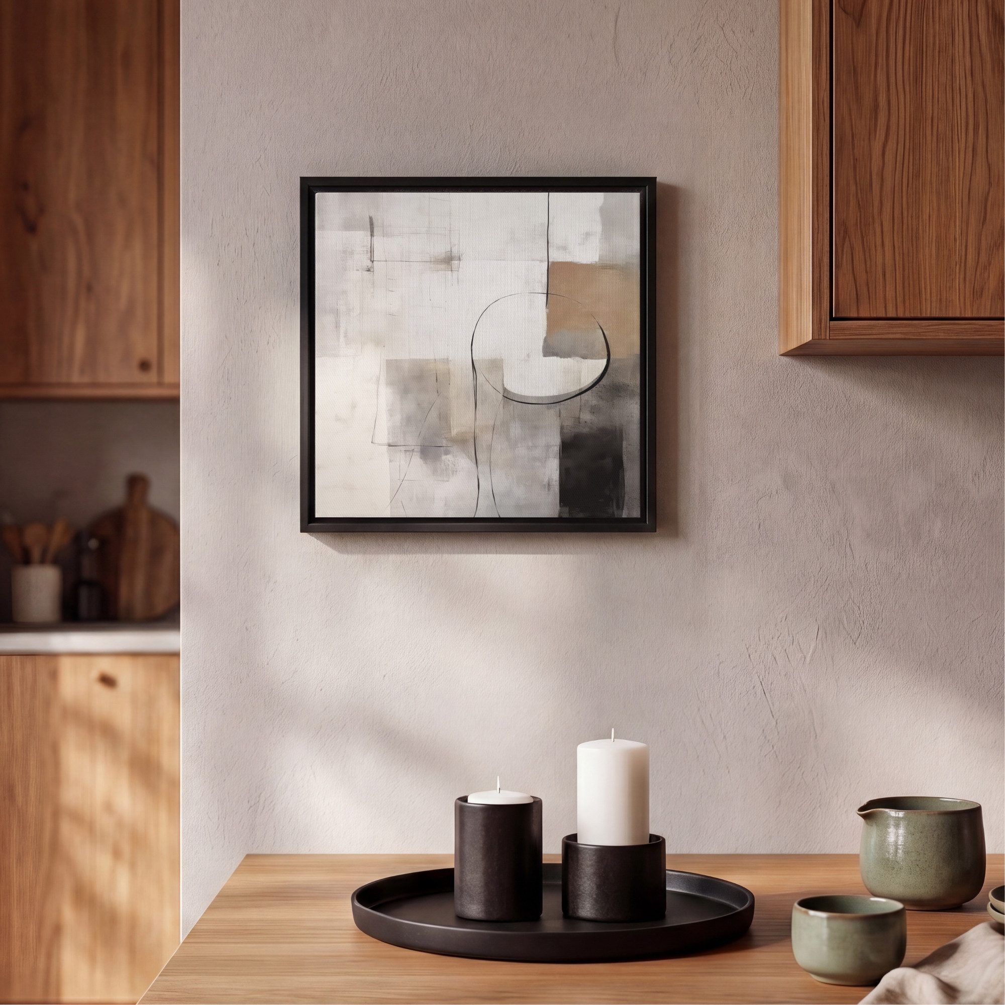 OneMillionCanvasses® Leinwandbild mit Rahmen - Abstrakte Kunst - Industriell - Weiß - Grau, Fotodruck (1 St), Leinwand Bilder Klein, Wand Dekoration Aesthetic 2 – Bild 2 von 5