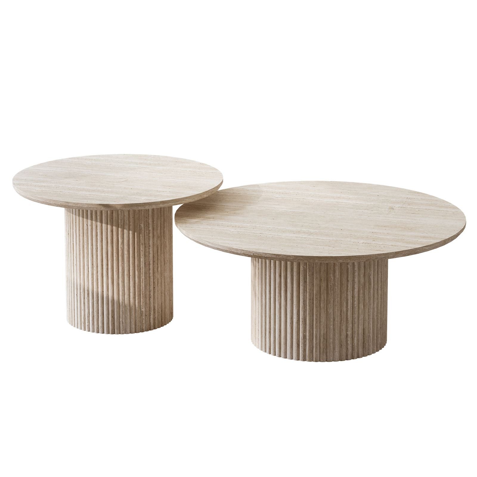 yourhouse24 Couchtisch -Set ORI 2-in-1 (Rund) – Riffel-Optik & Lamellen-Design (2er Set), Ø 80 cm & Ø 60 cm (Höhe: 36/42 cm) – platzsparend ineinanderschiebbar – Bild 2 von 5